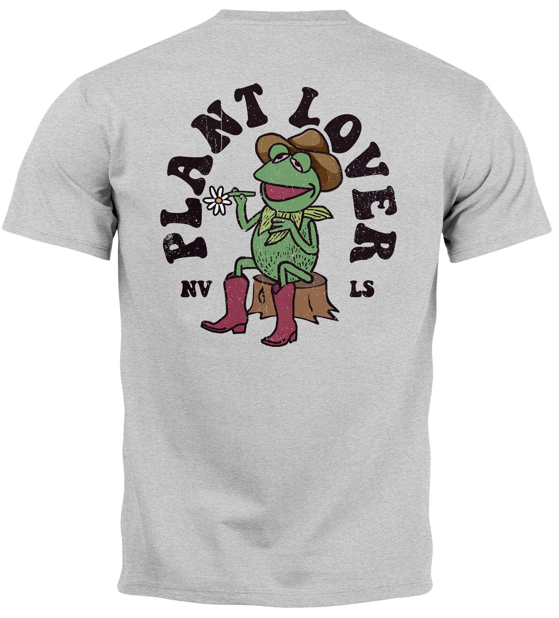 Print-Shirt Backprint T-Shirt Herren Rückendruck und Brustlogo Frosch Plant Lover