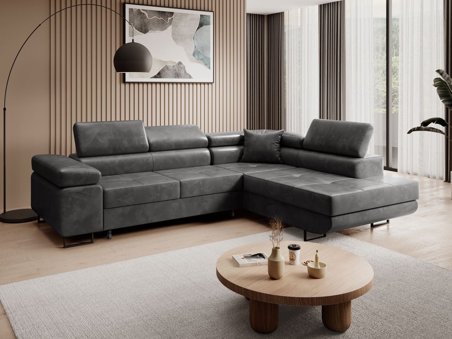 Beautysofa Ecksofa Waldo / Vild L mit verstellbaren Kopfstützen, inklusive Schlaffunktion, Bettkasten