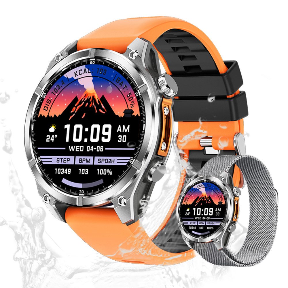 Valdus Herren's Telefonfunktion 3 ATM Wasserdicht Fitness-Tracker Smartwatch (1.43 Zoll, Android/iOS), Multifunktionale Gesundheitsuhr mit Herzfrequenz