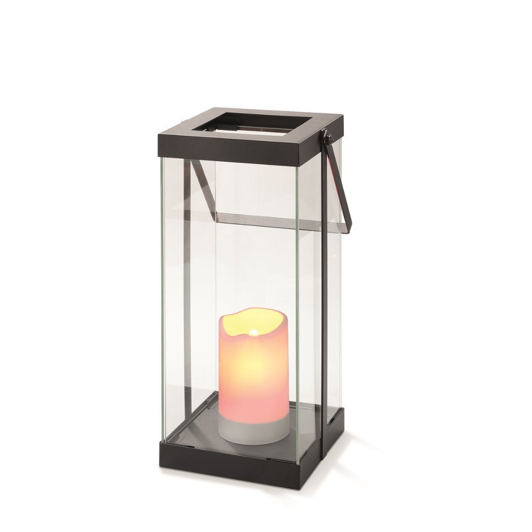 technik@all LED Laterne LED Laternen 2er Set "Garda" aus Metall/Glas incl. Kerzen, LED fest integriert, bernstein gelblich, Batteriebetrieben