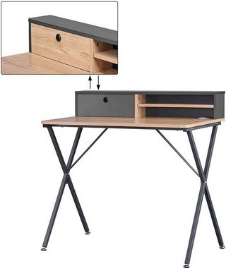 Woltu Schreibtisch (1-St), mit Ablage, aus MDF und Stahl, 90x50x88,5cm
