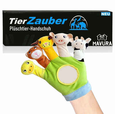 MAVURA Fingerpuppe TierZauber Safari Spielhandschuh Baby Beruhigungs Spielzeug, Fingerpuppen Handschuh - ab 0 Jahren - für Jungen & Mädchen