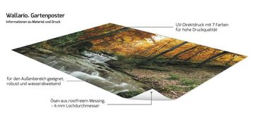 Wallario Sichtschutzzaunmatten Kleiner Bach über Steine im Herbstwald