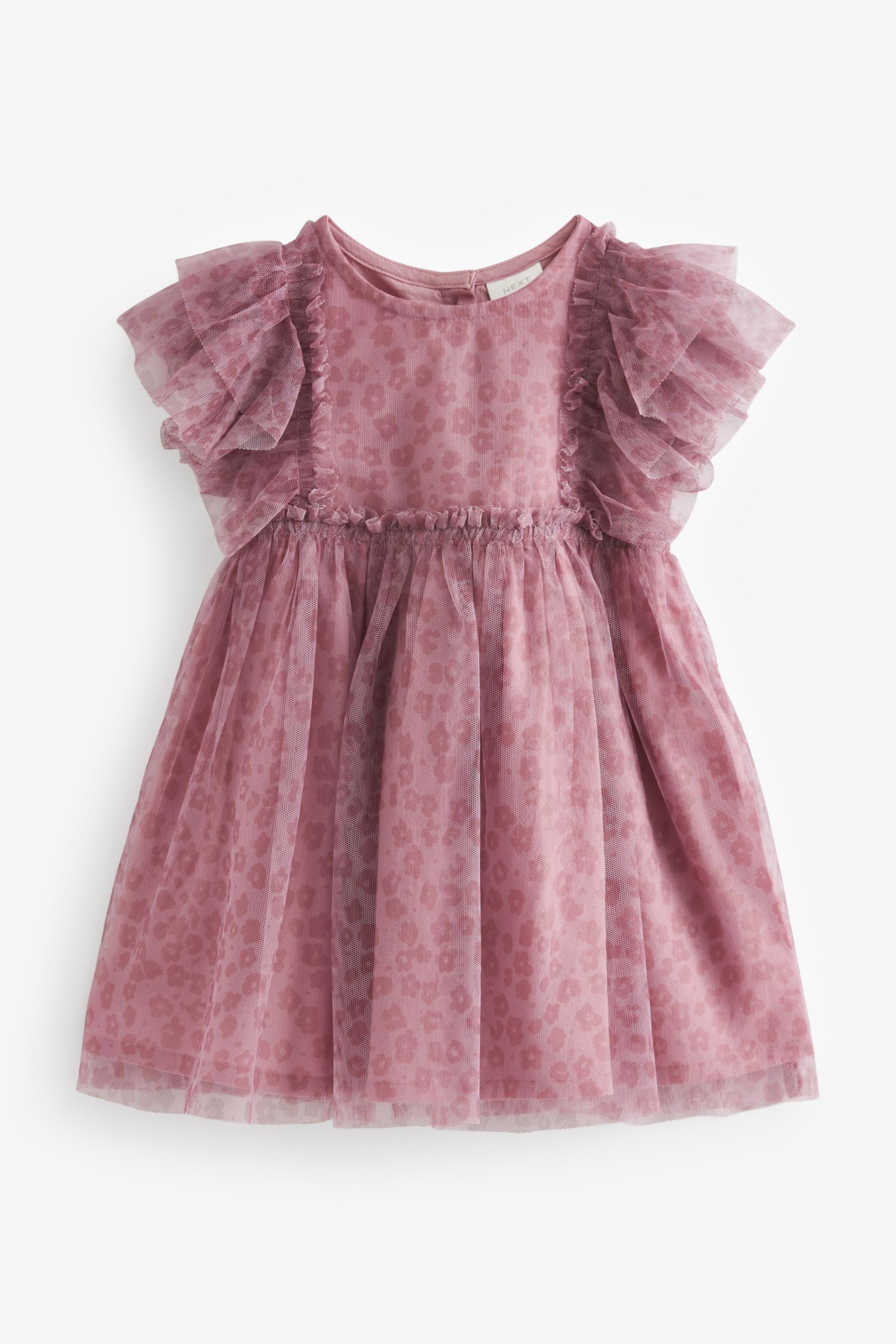 Rüschenärmeln mit Party-Kleid (1-tlg) aus Pink Dark Next Mesh Partykleid