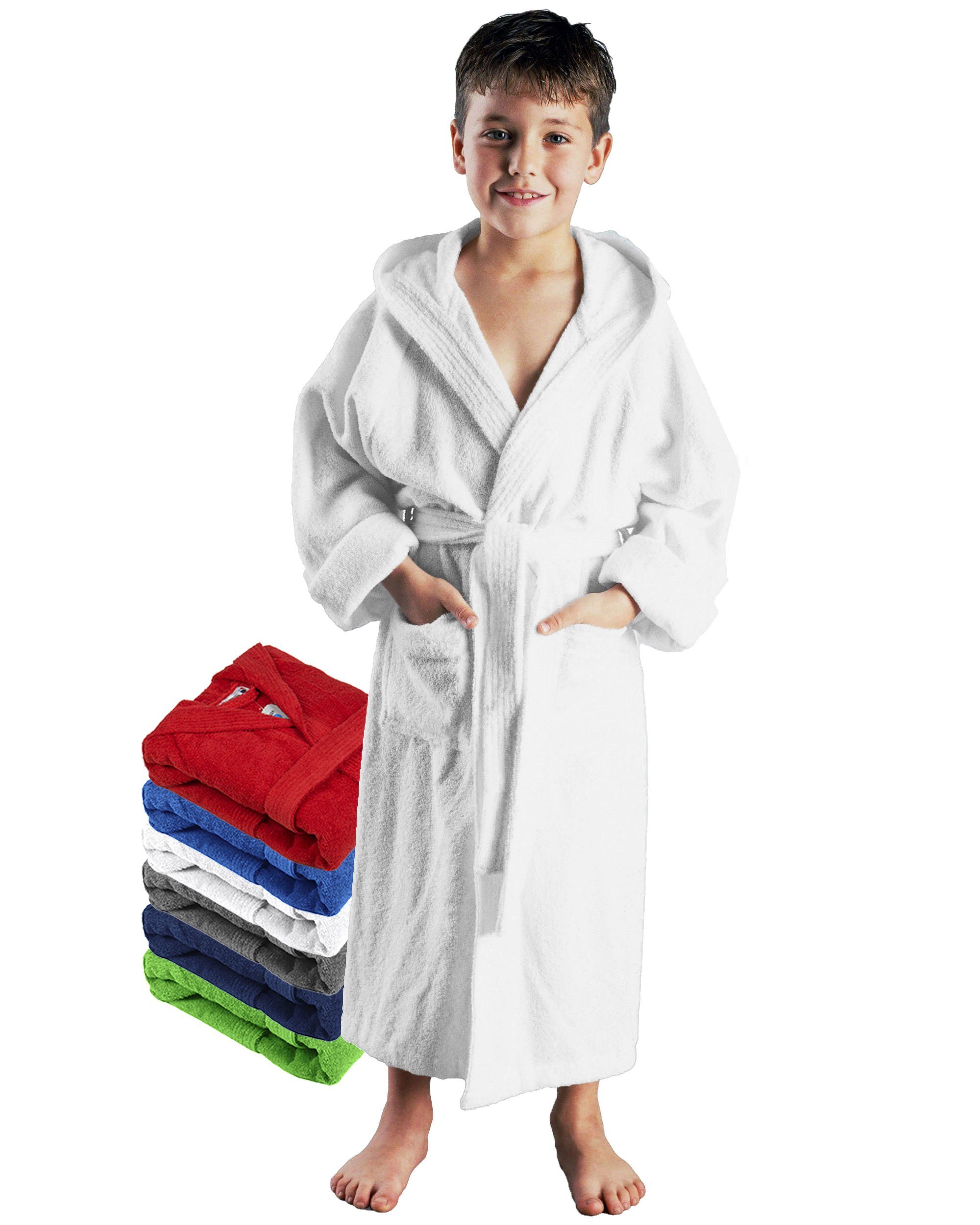 mit farbenfroh und Arus zwei Taschen, Kapuze, 100% Baumwolle, für Mädchen, Kinderbademantel mit Jungen Weiß