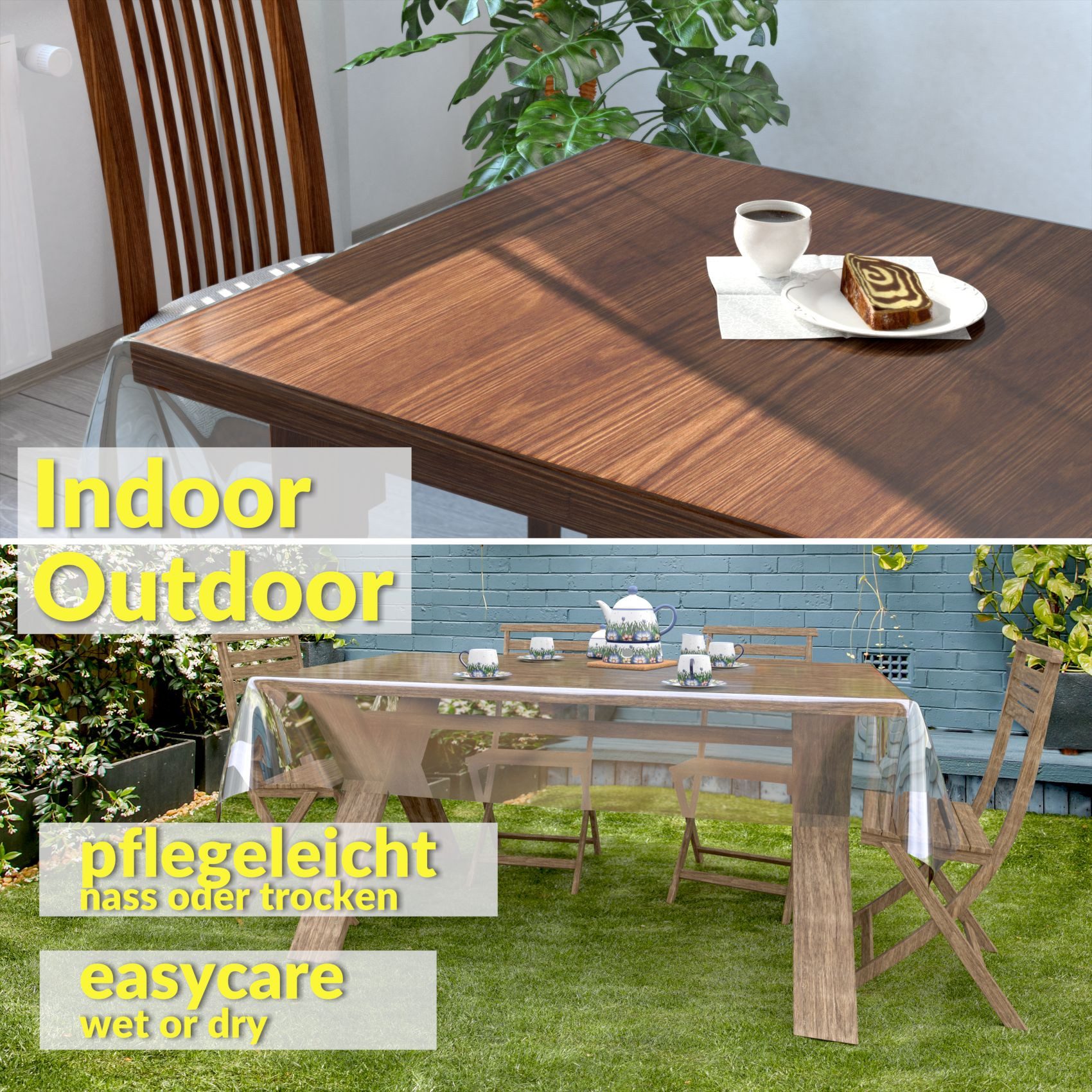 ANRO Tischdecke KLARA abwaschbar Tischfolie transparent Gartentischdecke 0,3mm (Einzelstück 1-tlg), wasserabweisend Durchsichtig Transparent Breite 140cm – Bild 5 von 5