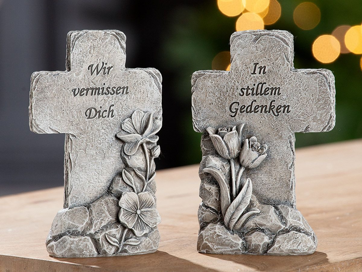 MF Grabkerze Gedenkkreuz 2er-Set mit Spruch Dekorative Grabdekoration in St günstig online kaufen