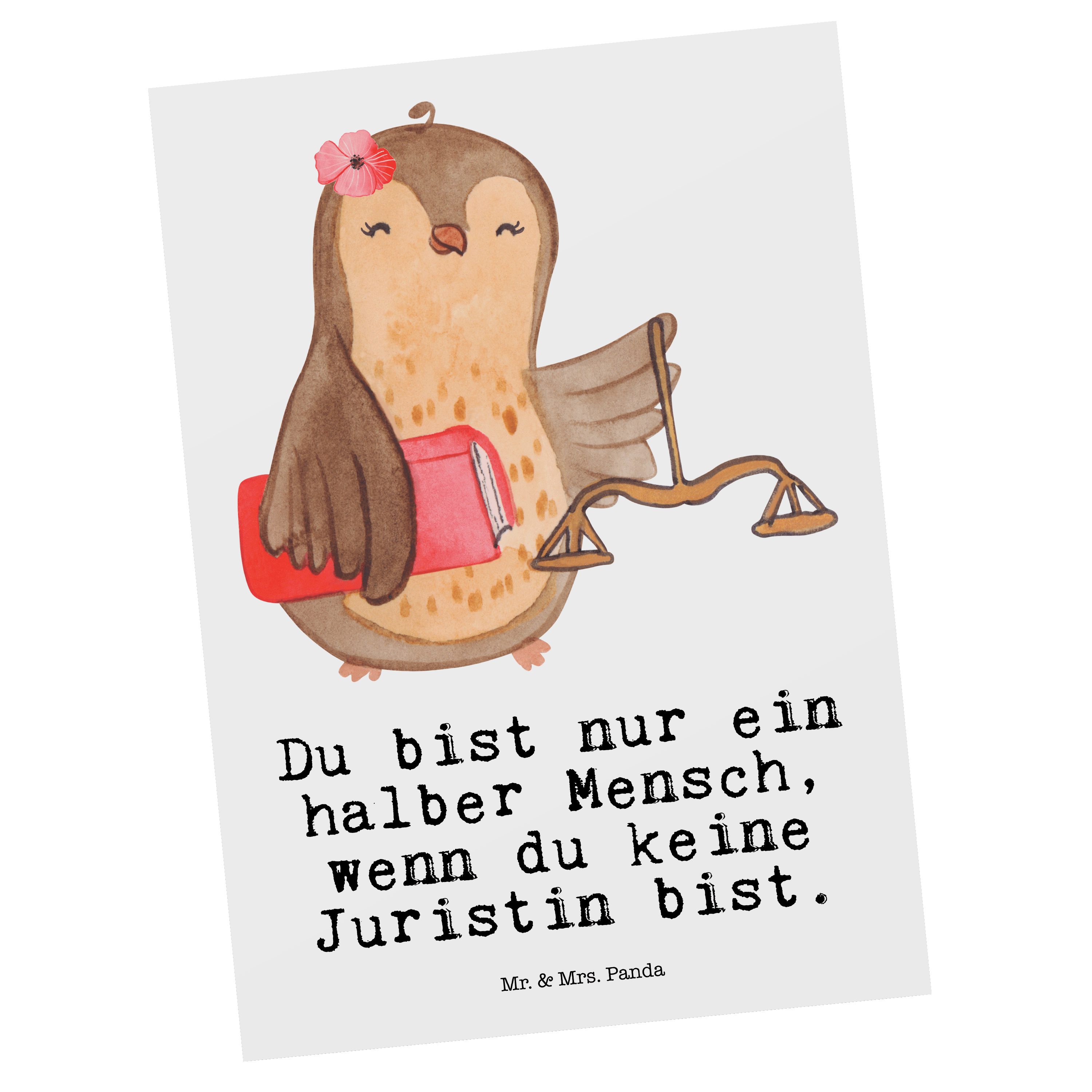 Mr. & Mrs. Panda Postkarte Juristin mit Herz - Weiß - Geschenk, Waage, Jura Studium, Grußkarte