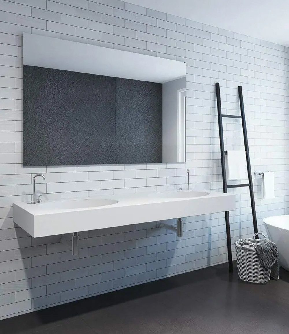 Henneke Doppelwaschtisch Corian® mit Becken View oval, Fugenlos aus Mineralwerkstoff