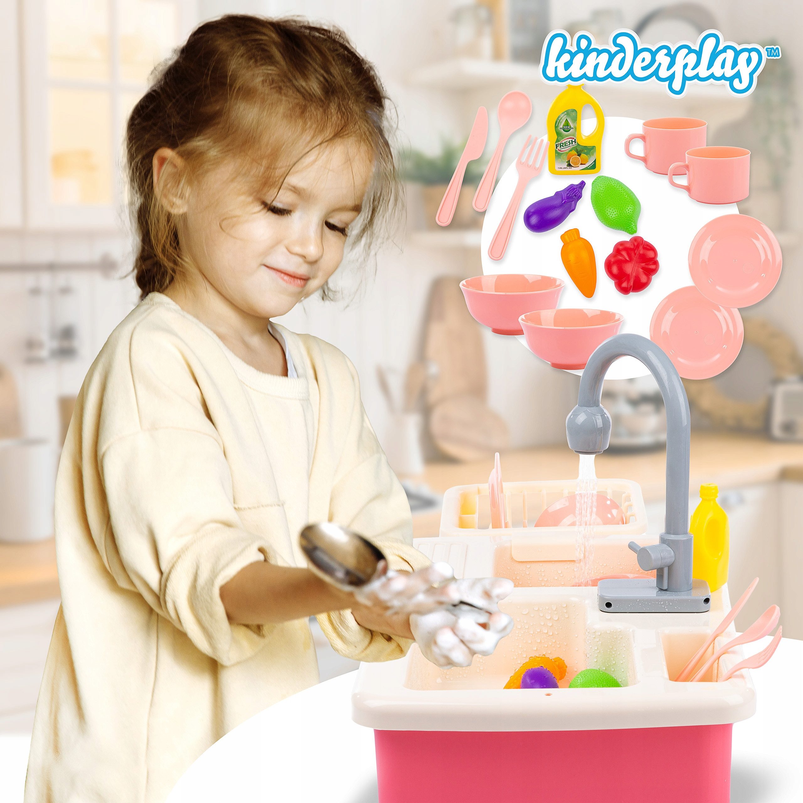 Kinderplay Dolls & Strollers Spielküche Spielküchen-Spülbecken – Realistischer Wasserkreislauf – Rollenspiel Kunststoff