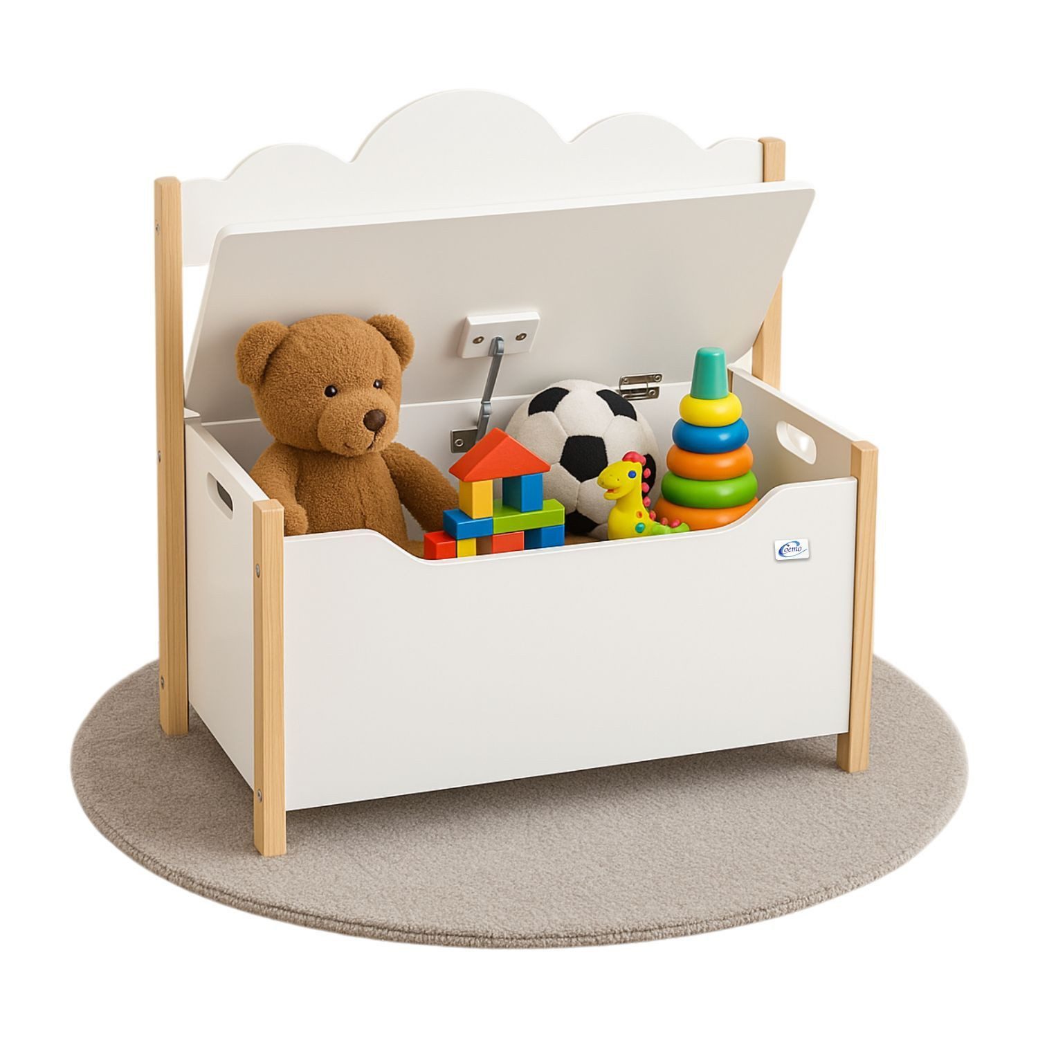Coemo Kindersitzgruppe TRUDI, (Set, 1-tlg), Weiß, Spielzeugkiste aus Holz, Sitzbank mitTruhe, für Kinder