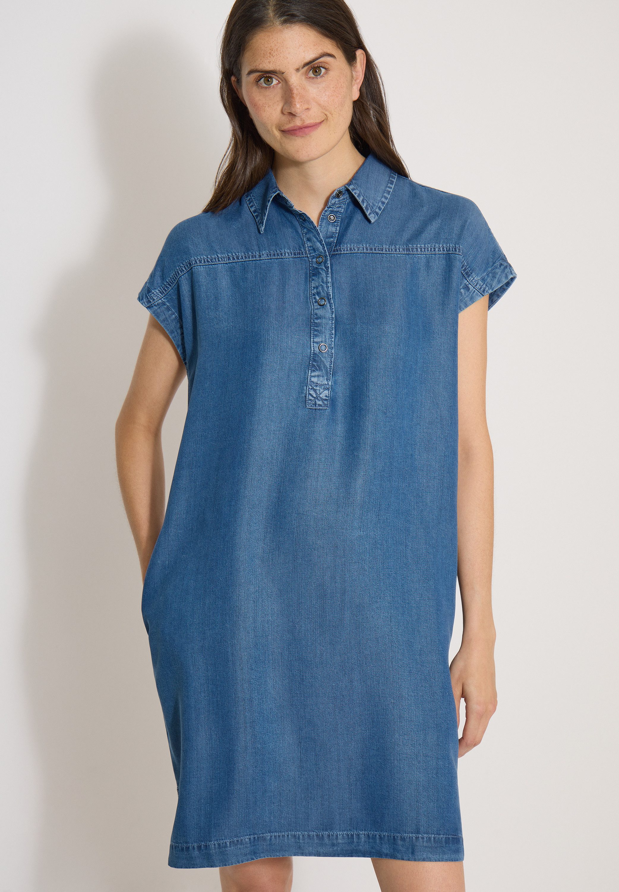 CECIL Jeanskleid Knielanges Sommer-Kleid im Denim-Look