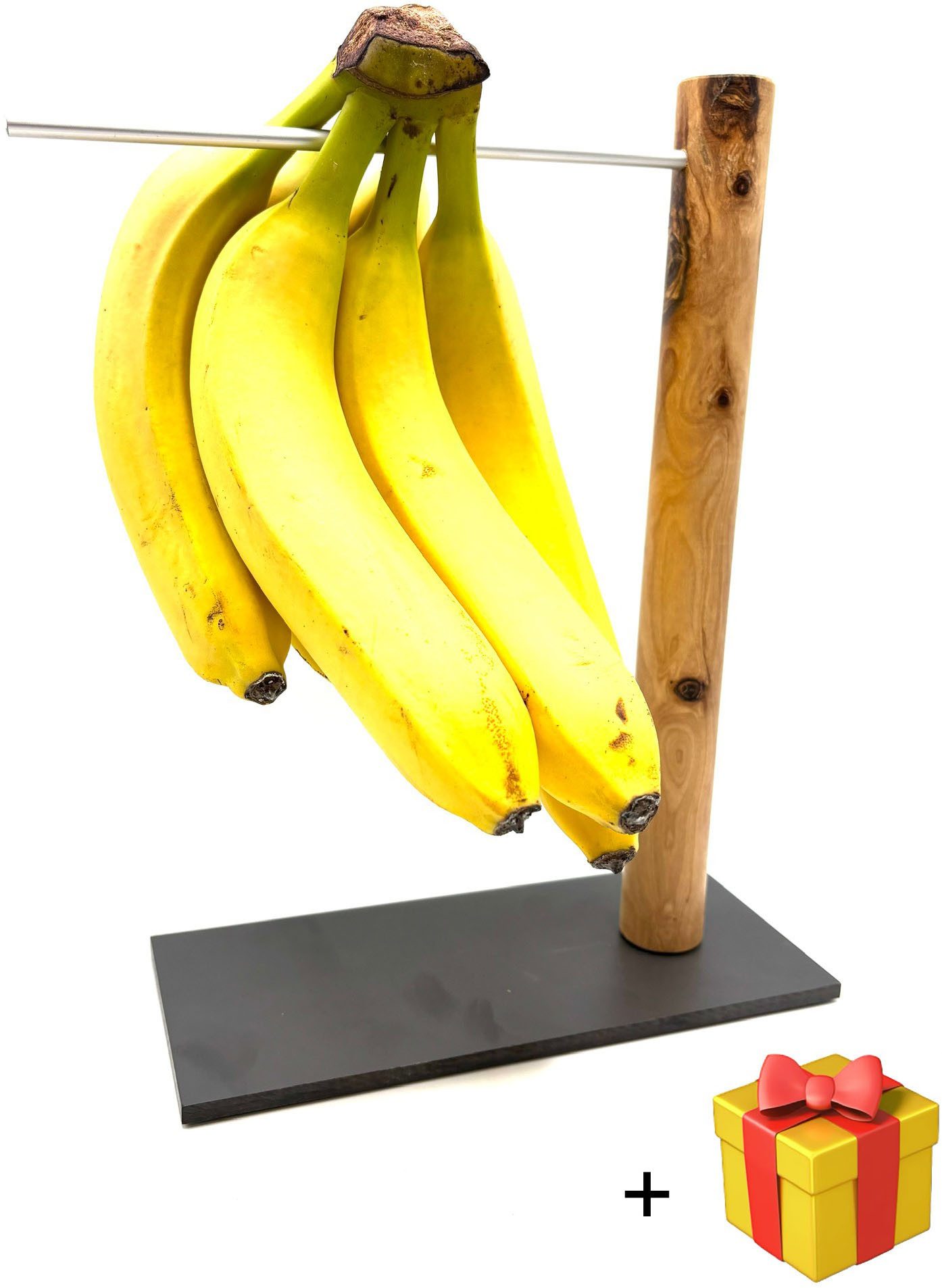 Olivenholz-erleben Obstschale Bananenhalter/Weintraubenhalter aus Olivenholz, Materialmix, (Set, 1-tlg), schonende Aufbewahrung, verhindert Druckstellen und fördert Nachreifen