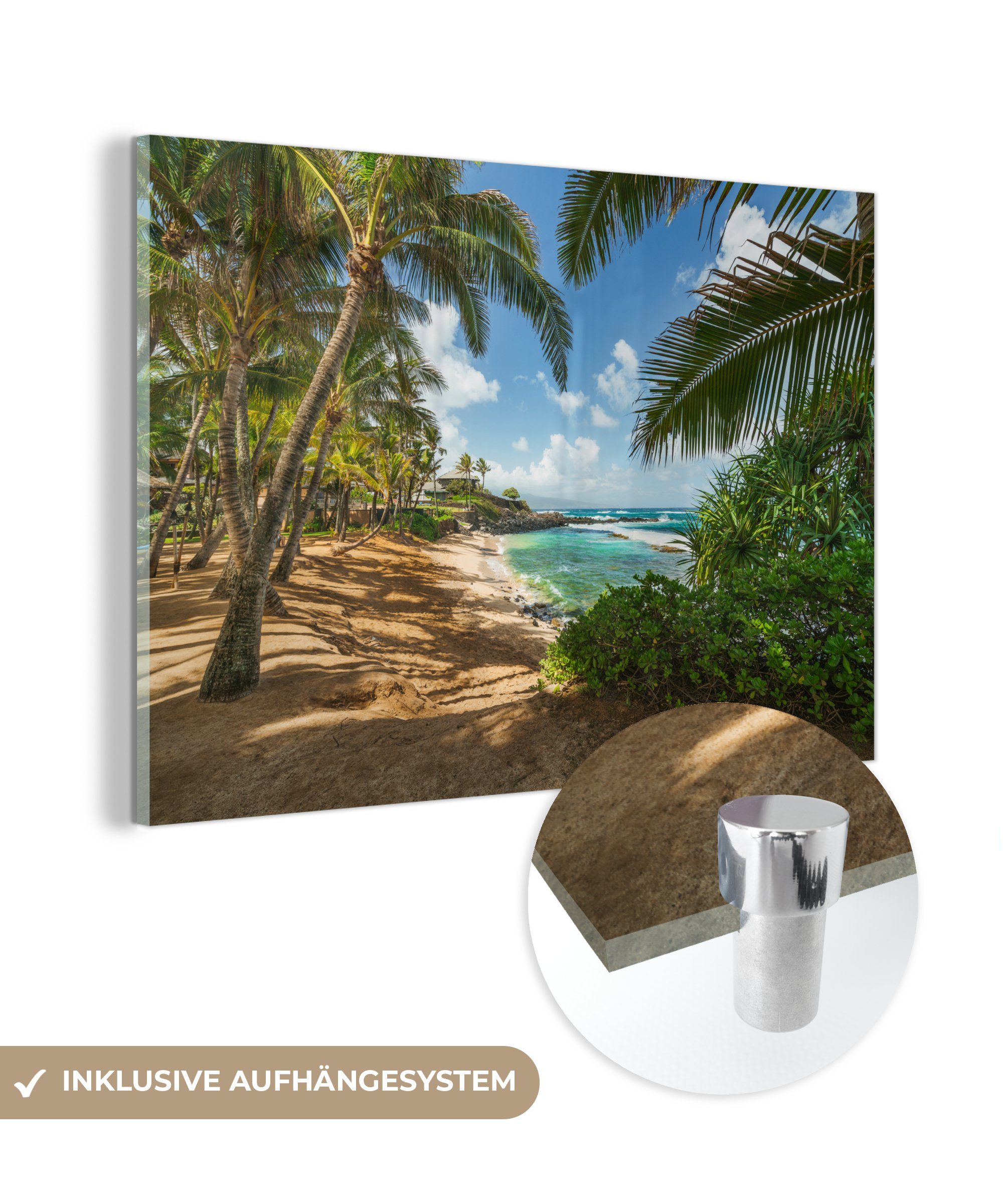 MuchoWow Acrylglasbild Der exotische Kuau Cove Beach auf Hawaii, (1 St), Acrylglasbilder Wohnzimmer & Schlafzimmer