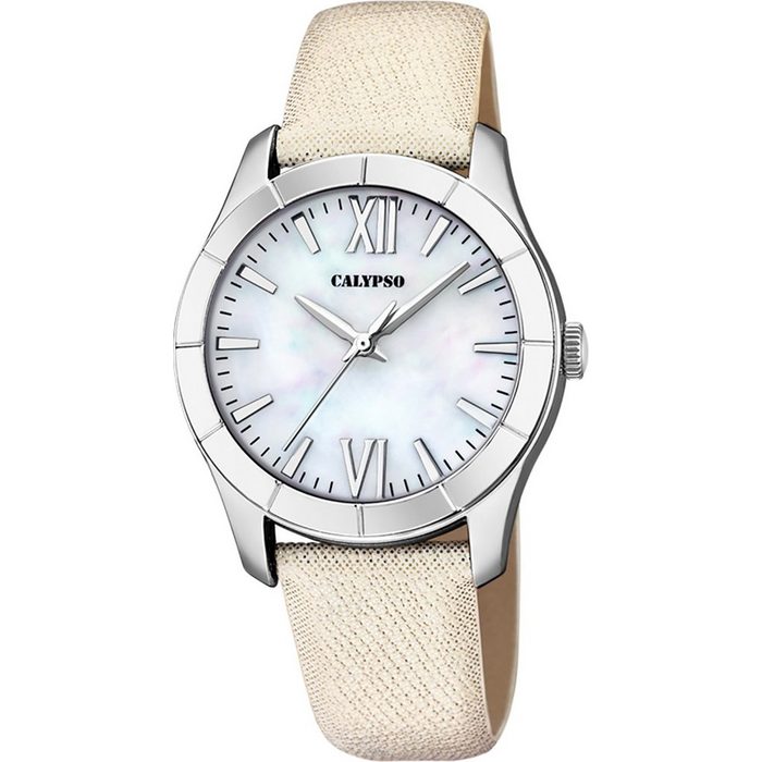 CALYPSO WATCHES Quarzuhr Calypso Damen Uhr K5718/1 Leder Textil (Armbanduhr) Damen Armbanduhr rund Leder Textilarmband weiß Fashion
