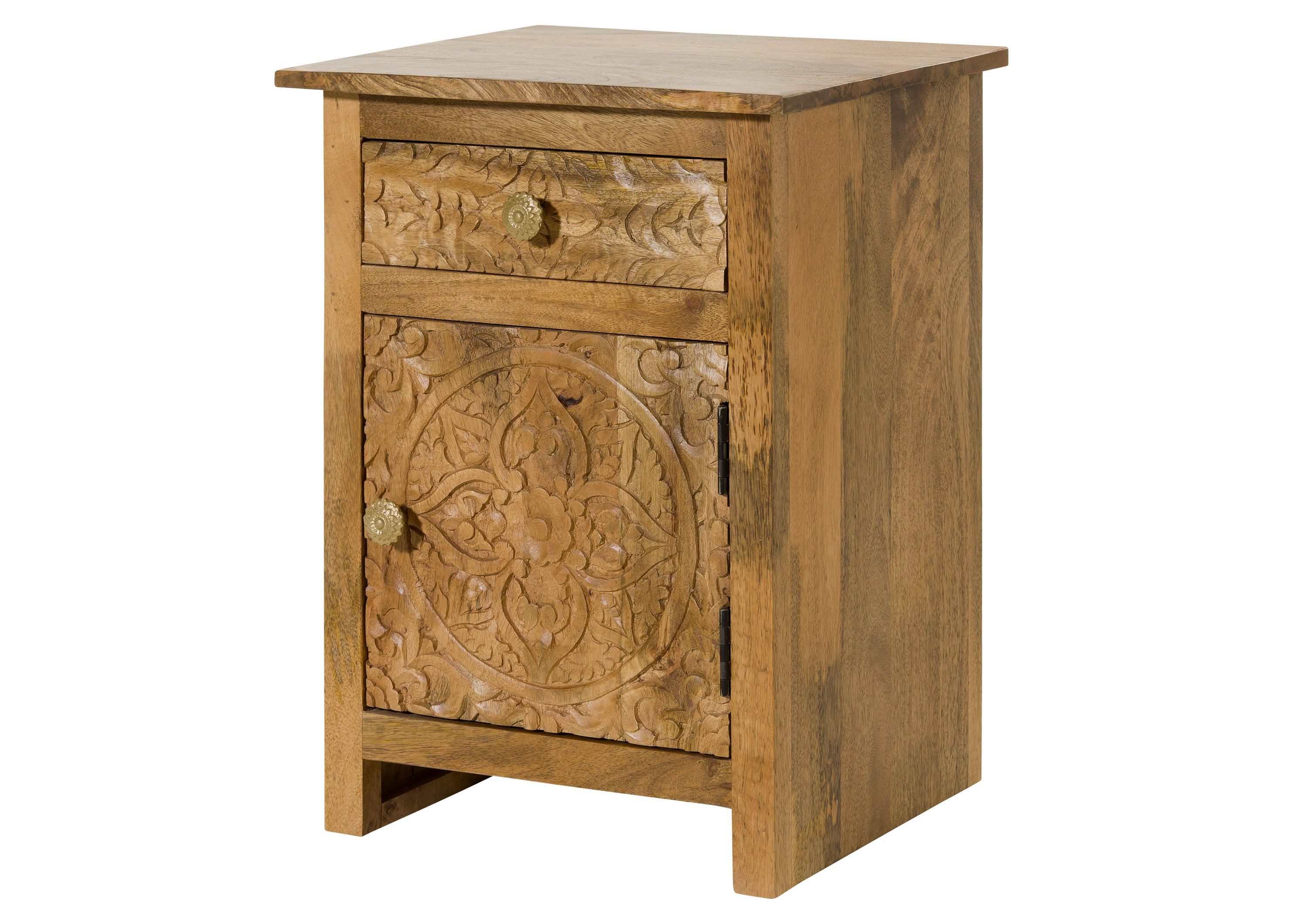 Massivmoebel24 Nachttisch KASHMIR (Massivholz, Massivholztisch), (Türanschlag rechts) Mango 45x40x60 natur lackiert KASHMIR #105