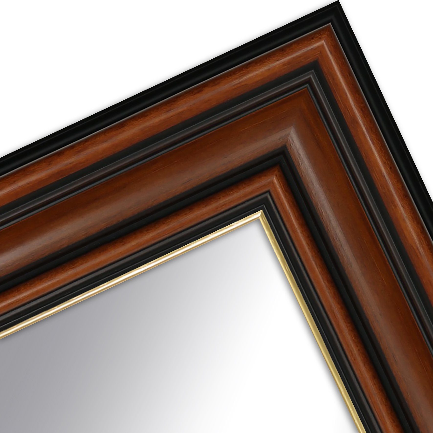 Nussbaum-Optik Goldkante, WANDStyle Massivholz H017, Nussbaum mit Antik Goldkante mit Wandspiegel Stil aus im