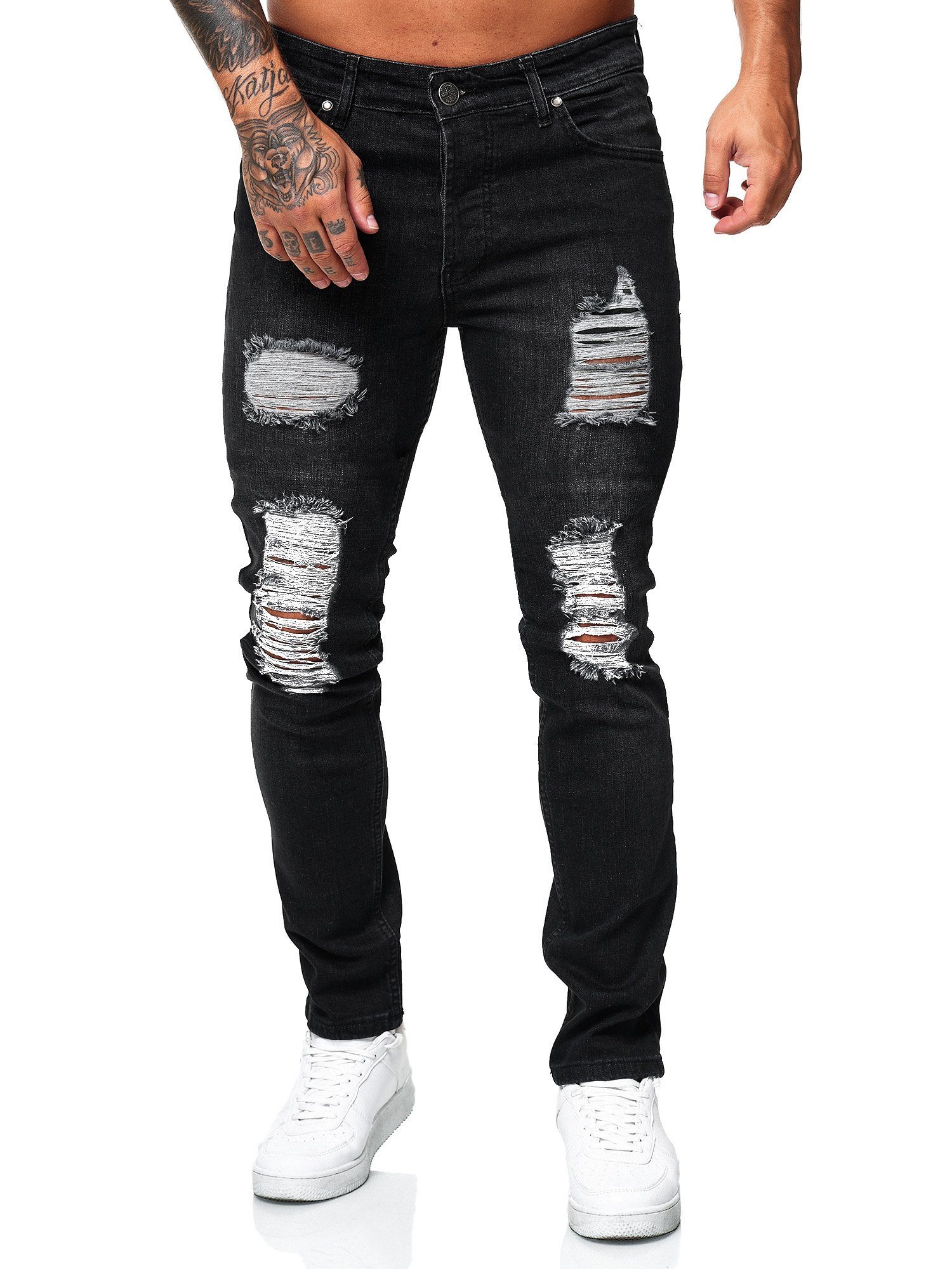 Code47 Slim-fit-Jeans Code47 Herren Jeans Denim Slim Fit Used Design 5122 Schwarz