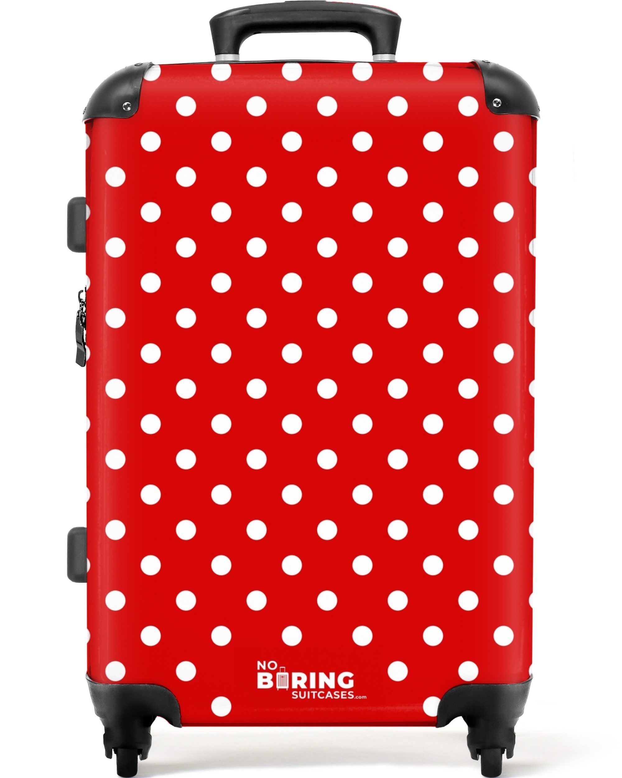 NoBoringSuitcases.com© Hartschalen-Trolley Weiße Punkte auf rotem günstig online kaufen