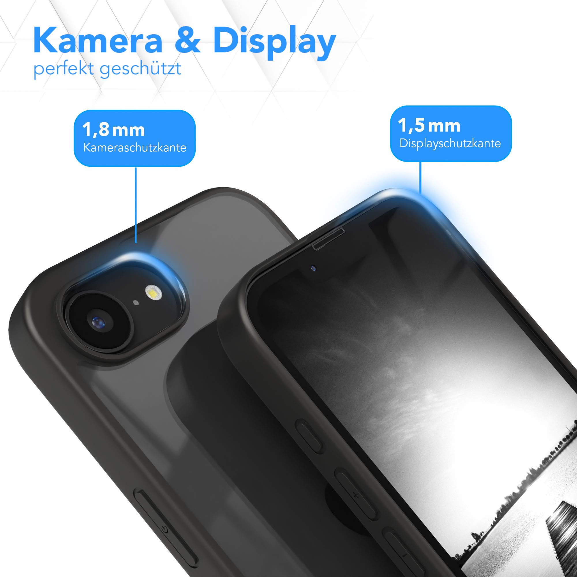 EAZY CASE Handyhülle Bumper Case für Apple iPhone 16e 6,1 Zoll, Hülle Durchsichtig kratzfest Back Cover mit Displayschutz Schwarz