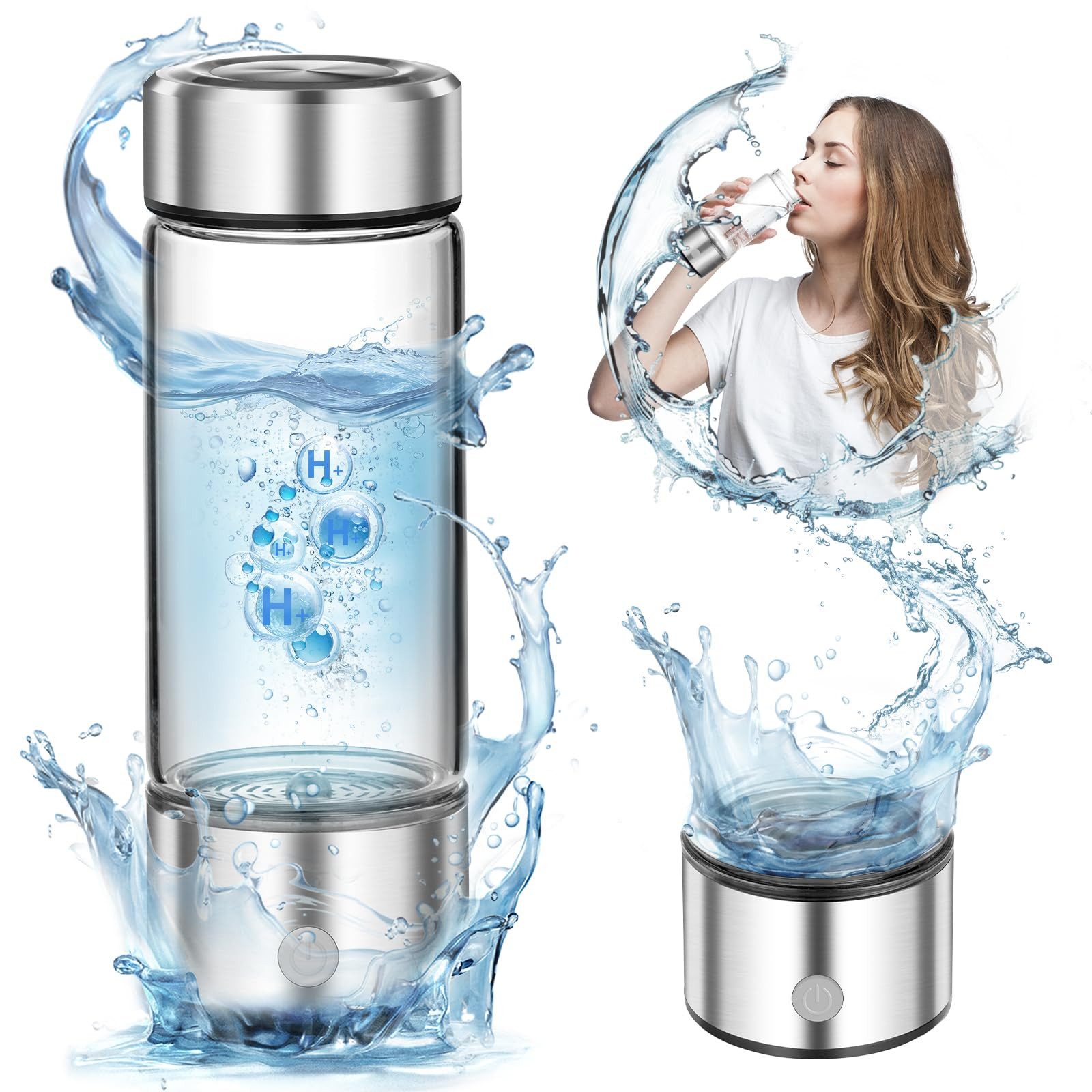 AIBISTAR Trinkflasche Wasserstoff-Wasserflasche, 450 ml, 3 Min., USB-C, tragbar, Mikro-Elektrolyse-Technologie,Perfektes Gesundheitsgeschenk