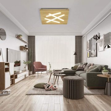 ZMH LED Deckenleuchte Holz Acryl Wohnzimmer 40cm Quadratisch Flurlampe, Dimmer, LED fest integriert