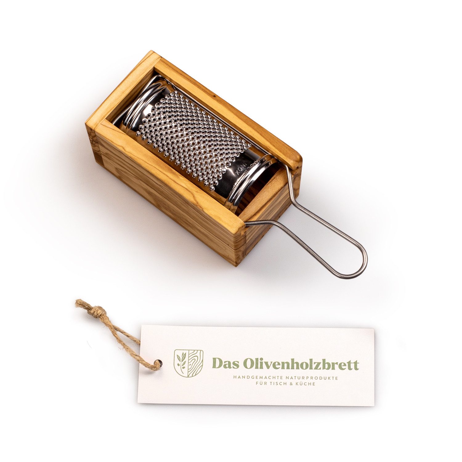 dasOlivenholzbrett Käsereibe Parmesanreibe mit Box, Olivenholz