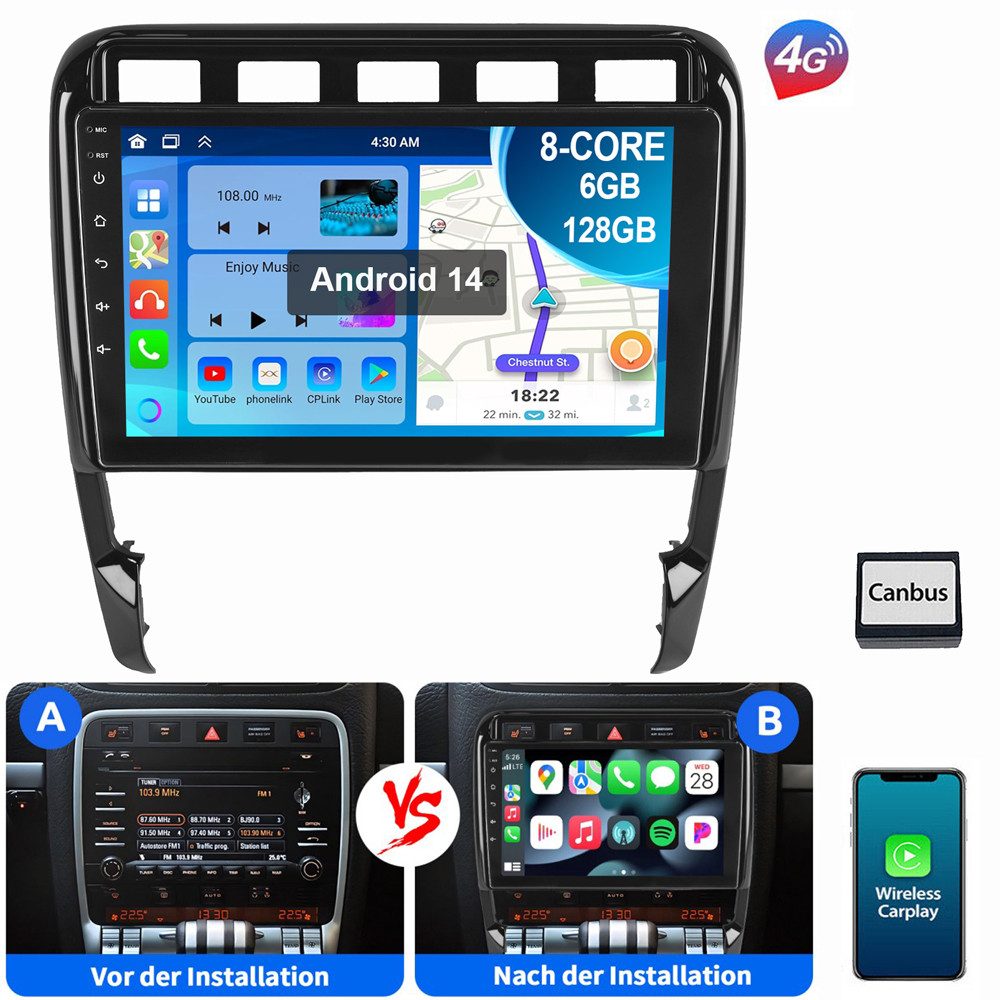ESSGOO Für Porsche Cayenne 9PA 2002-2010 Autoradio (Digitalradio (DAB), RDS, FM, AM, Apple Carplay Android Auto SWC EQ BT SWC)
