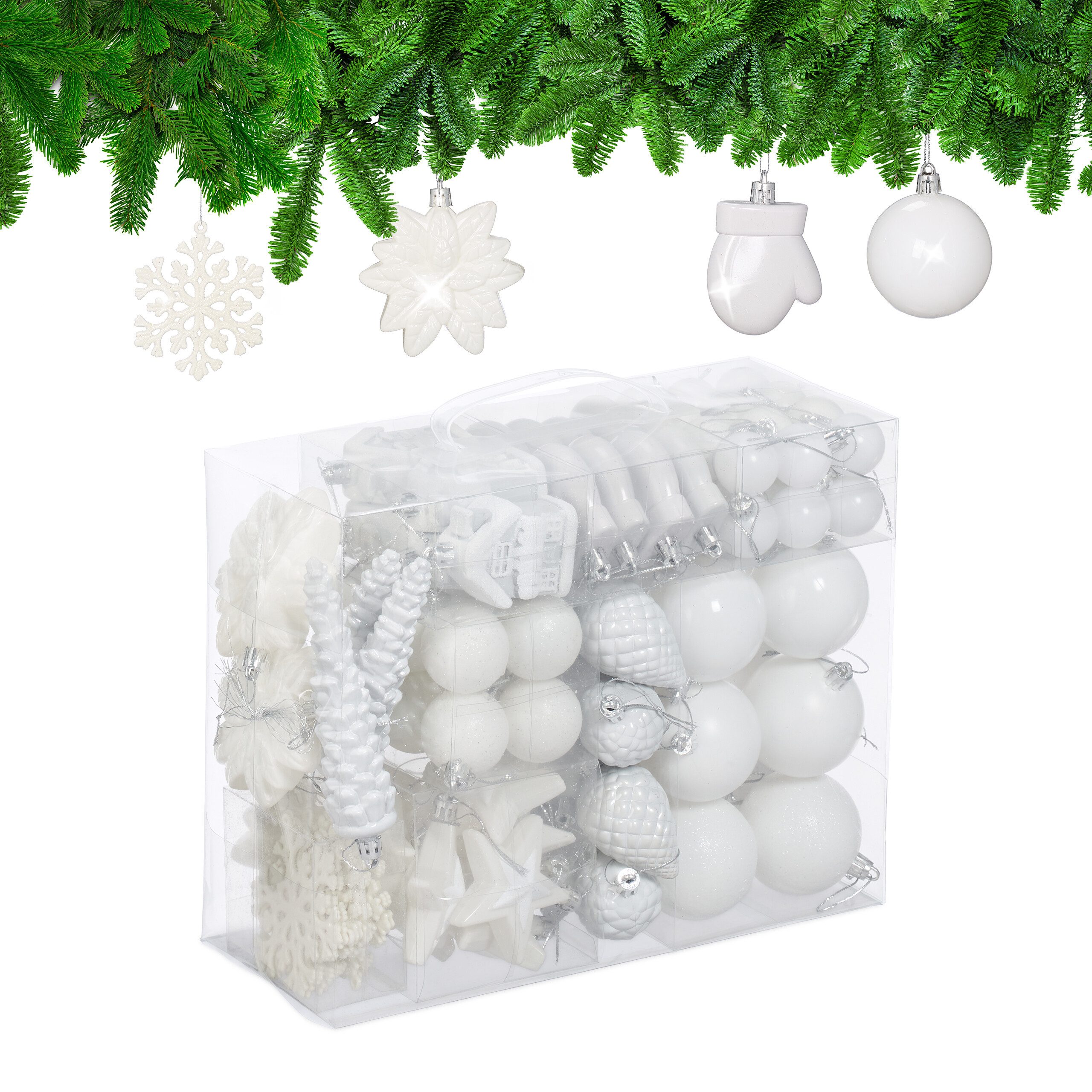 relaxdays Weihnachtsbaumkugel Weihnachtskugeln im 100er Set (100 St), weiß