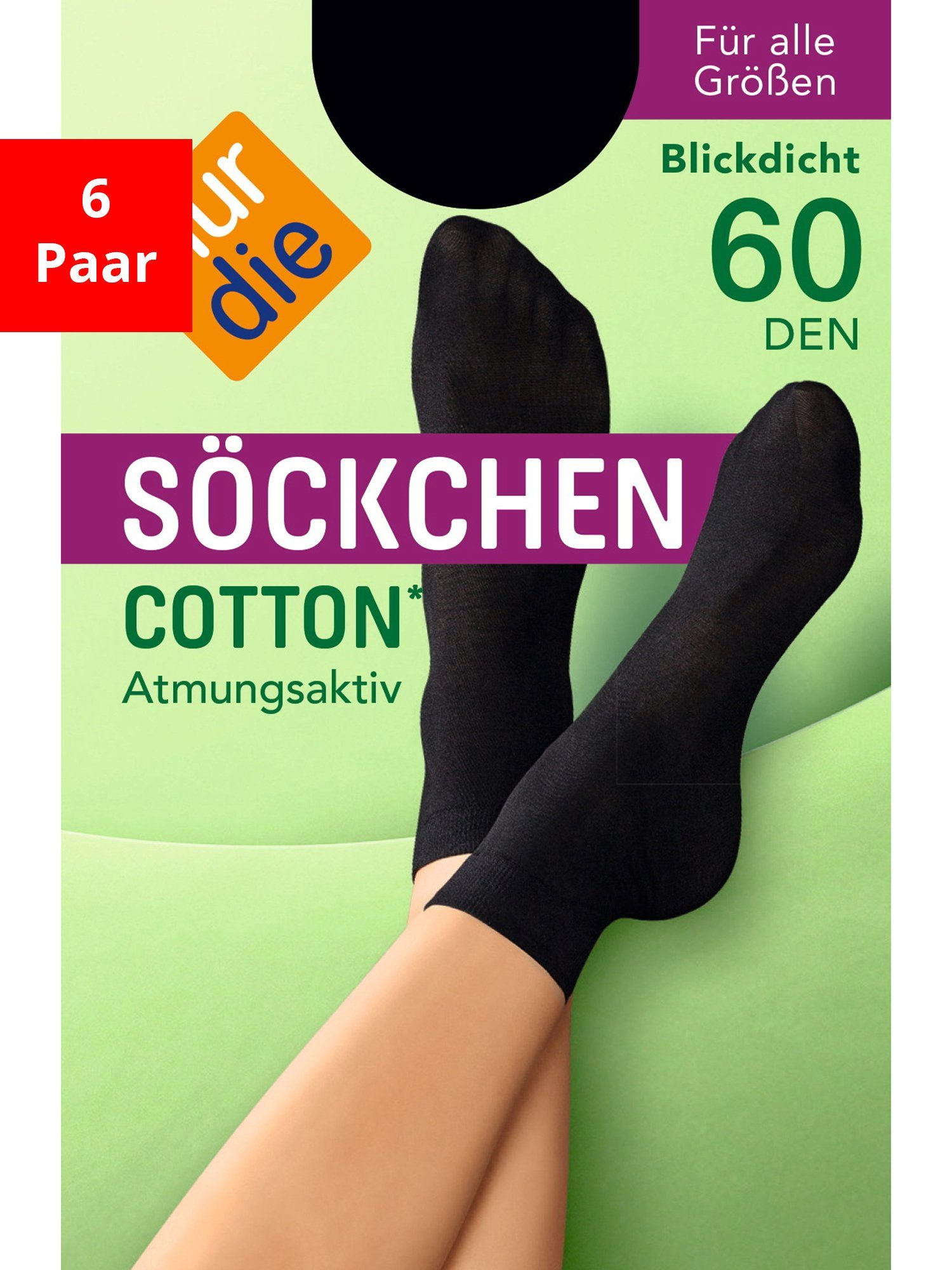 schwarz Söckchen Die Cotton Nur Sneakersocken (6-Paar) DEN 60