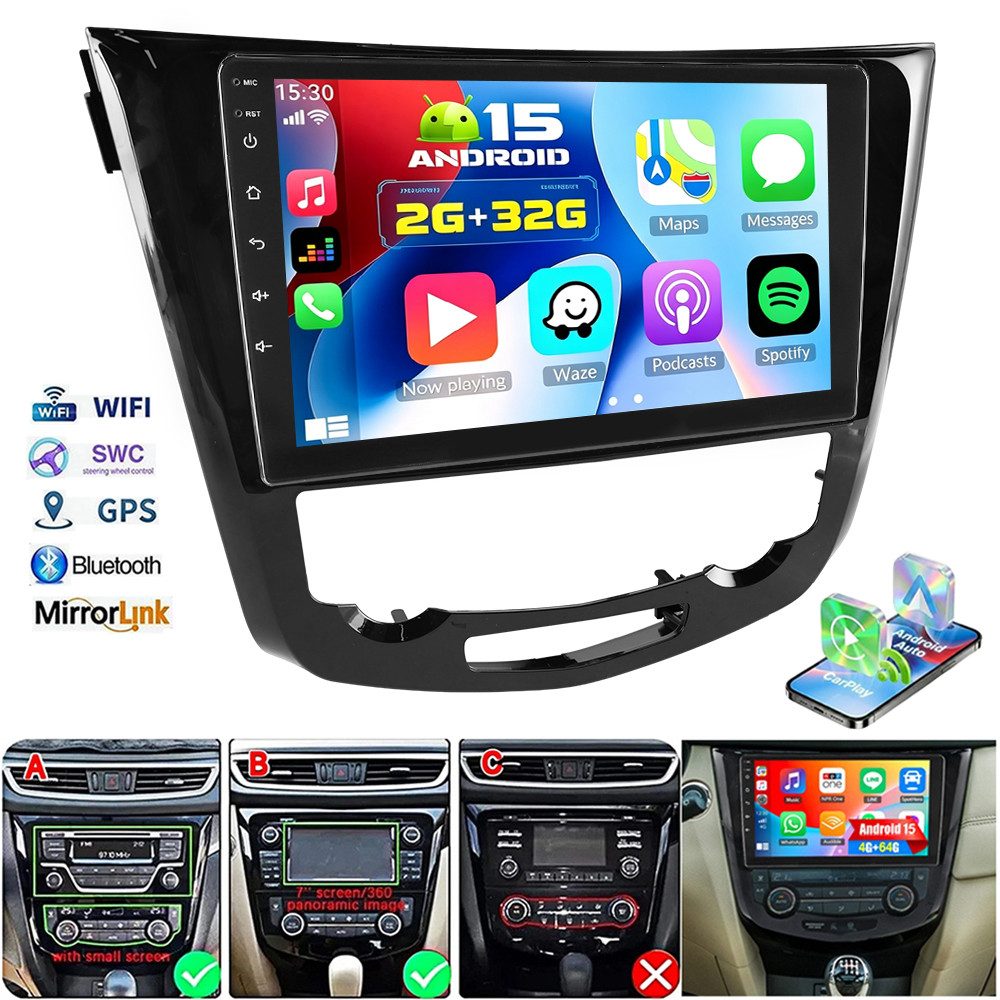 ESSGOO DAB+ Android15 Autoradio 2Din Für Nissan X-Trail T32 13-17 CarPlay GPS Autoradio (RDS, 4+64GB(optional), Digitalradio (DAB), FM, BT 4.1, GPS, WIFI, SWC)