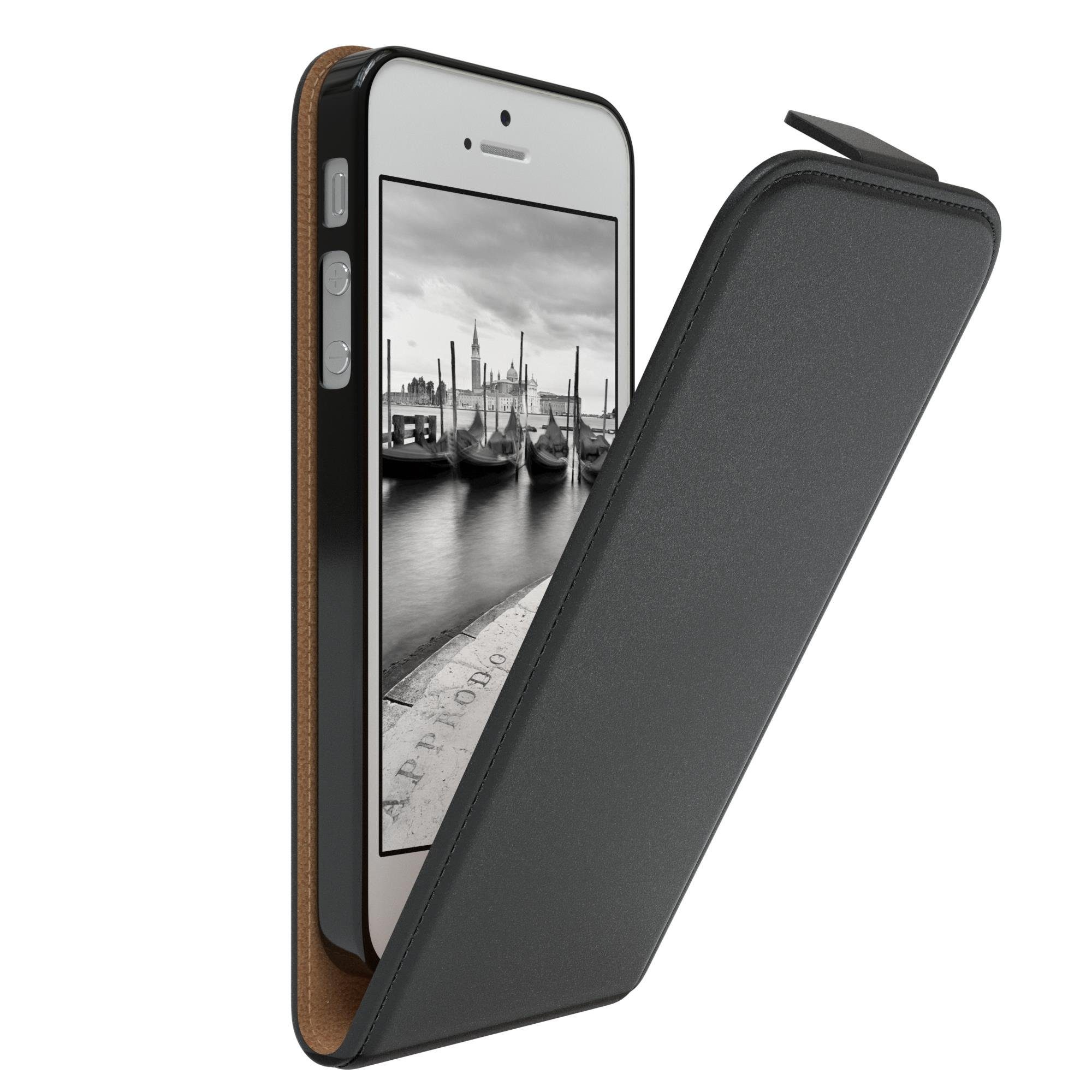 EAZY CASE Handyhülle Flipcase für Apple iPhone SE 2016 / iPhone 5/5S 4,0 Zoll, Tasche Klapphülle Handytasche zum Aufklappen Etui Kunstleder Schwarz