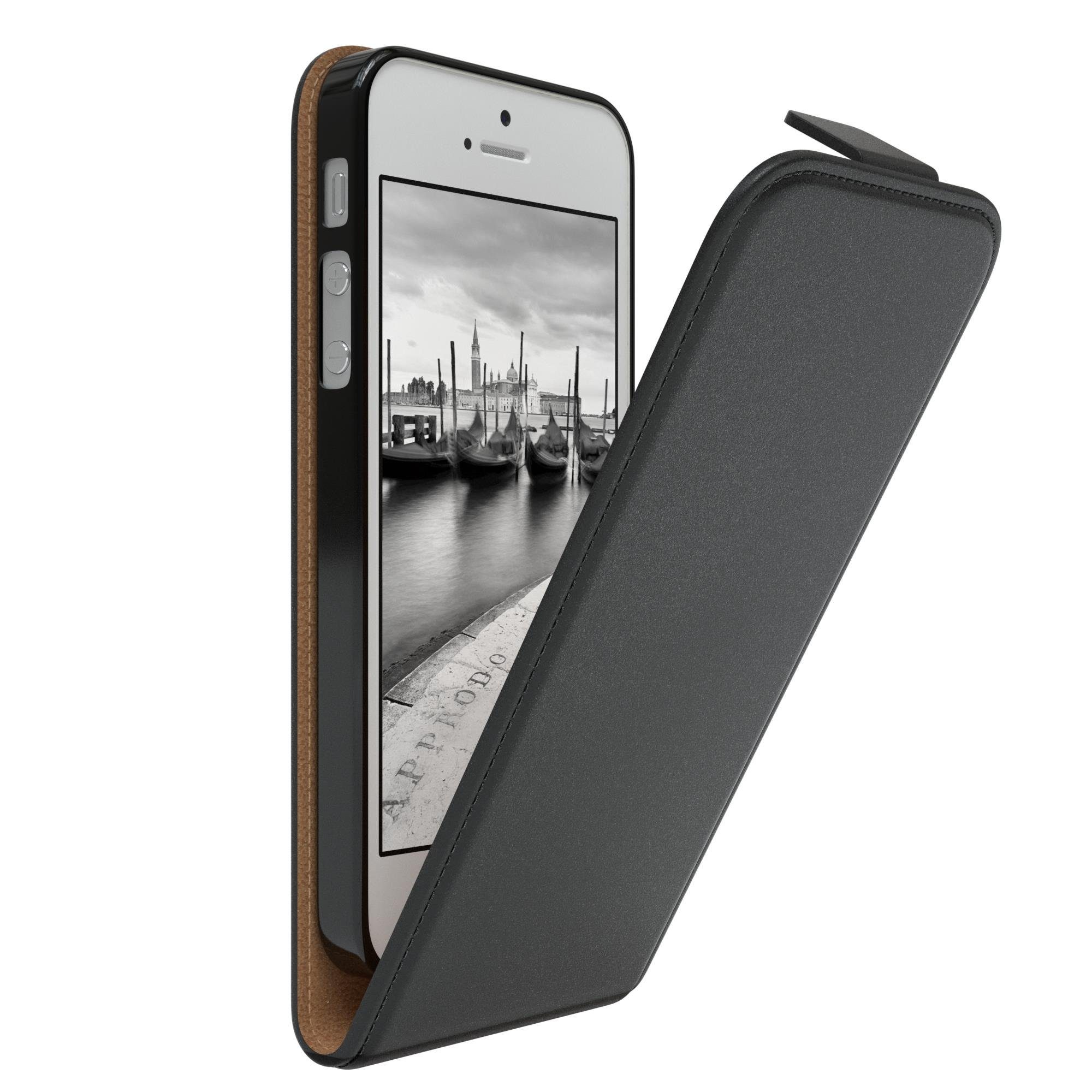 EAZY CASE Handyhülle Flipcase für Apple iPhone SE 2016 / iPhone 5/5S 4,0  Zoll, Tasche Klapphülle Handytasche zum Aufklappen Etui Kunstleder Schwarz