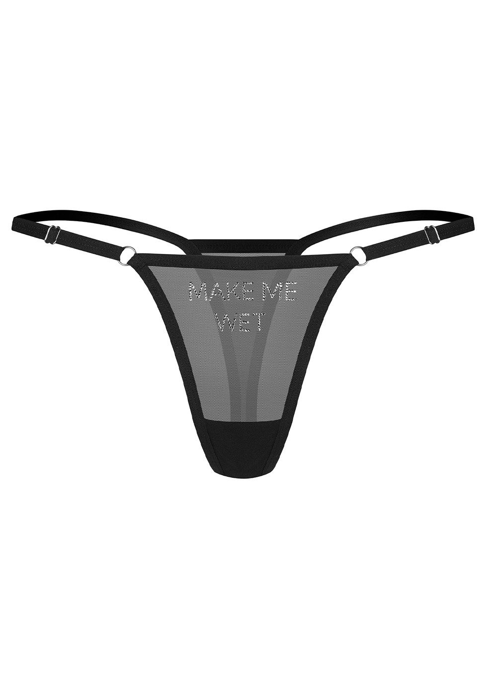 Obsessive String Transparenter String mit "Make me Wet" Schriftzug aus Strasssteinen - (1-St) mit funkelndem Strass-Schriftzug