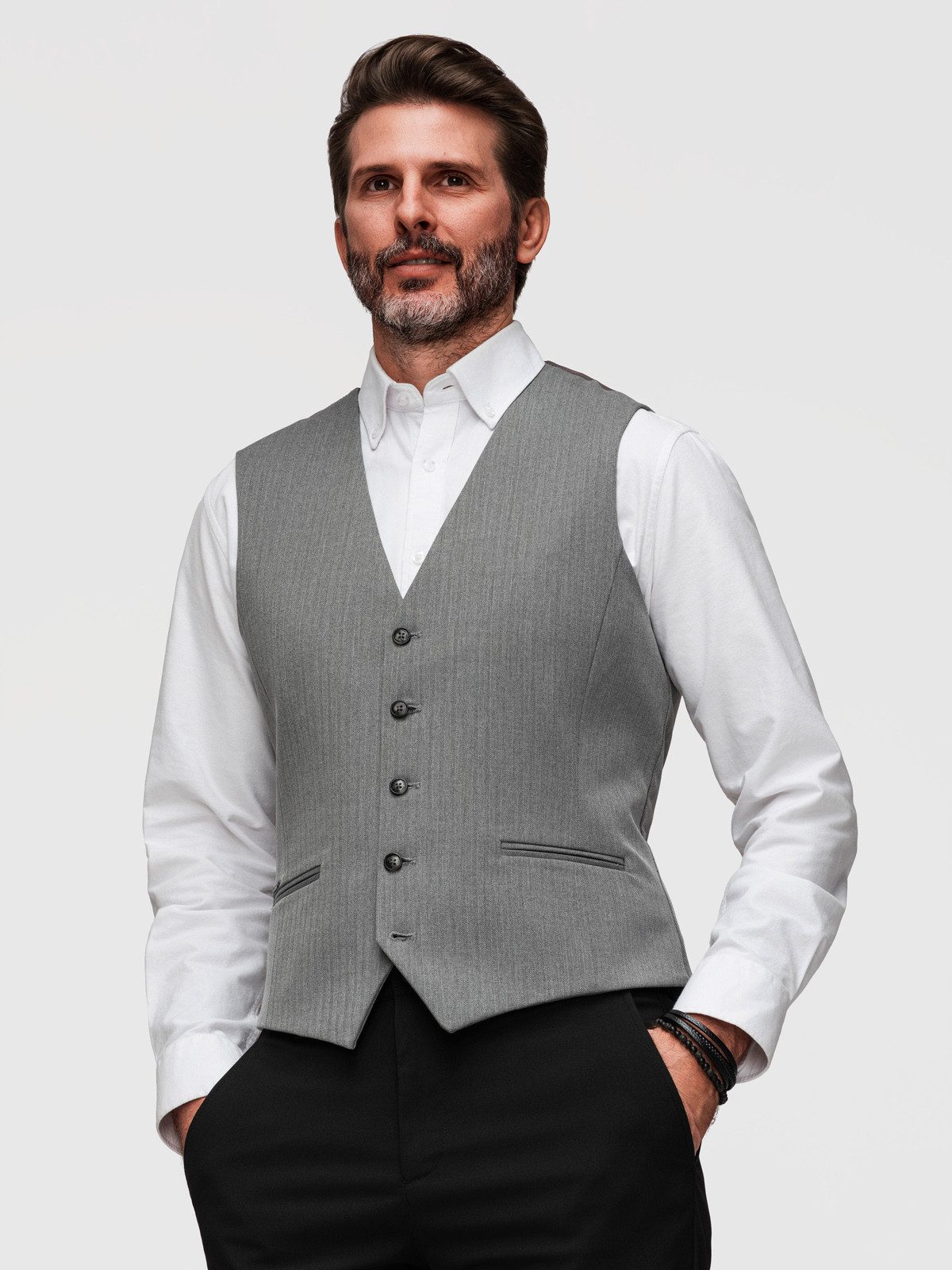 OMBRE Anzugweste Herren Anzugweste Slim Fit Elegant mit verstellbarem Rücken Grau L (kein Set, 1-tlg) Slim Fit – Bild 4 von 5