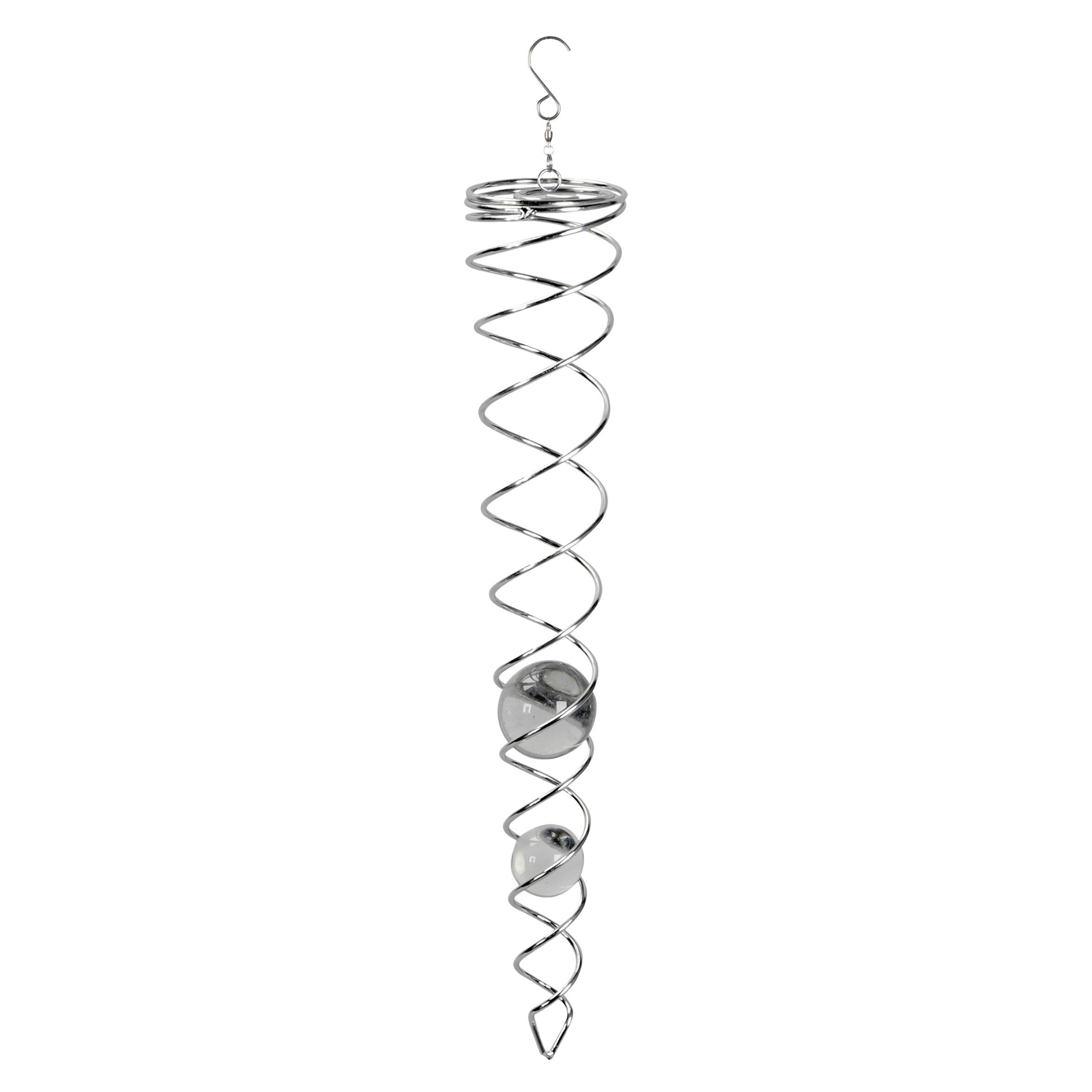 Spetebo Windspiel Metall Windspirale TWISTER silber (Stück, 1 St., Windspiel), Deko Windspiel mit Glas Kugel