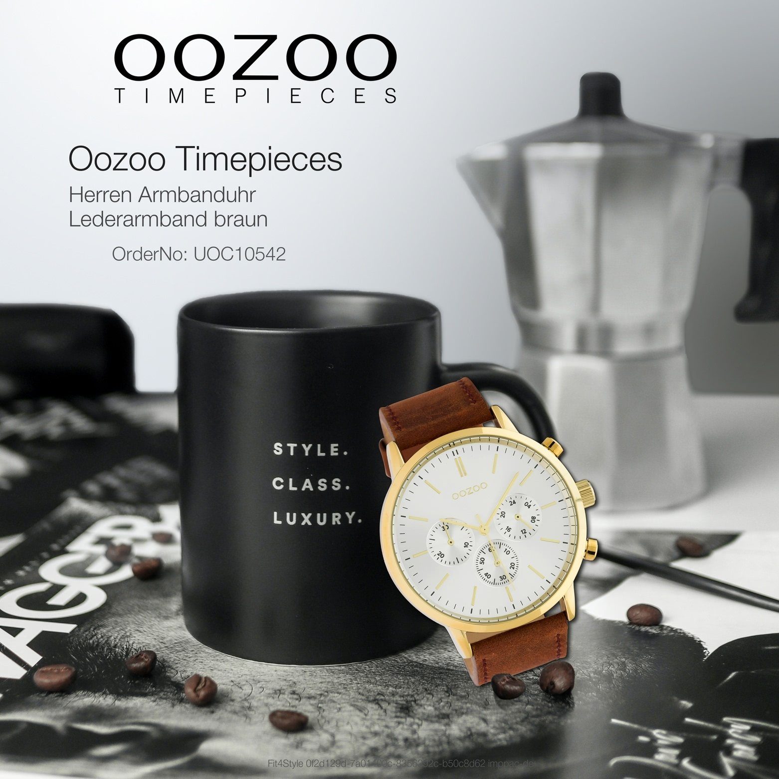 OOZOO Quarzuhr Oozoo Armbanduhr Herren extra Herrenuhr Fashion-Style braun 48mm) groß rund, (ca. Analog, Lederarmband