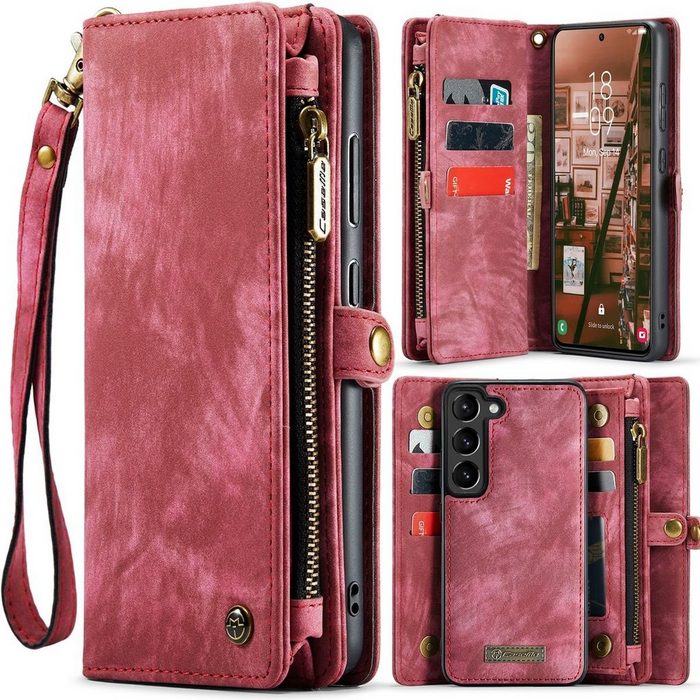 Wigento Handyhülle Für Samsung Galaxy S23 Plus Multifunktion Teilbare Handy Tasche Geldbörse Hülle Etuis Rot