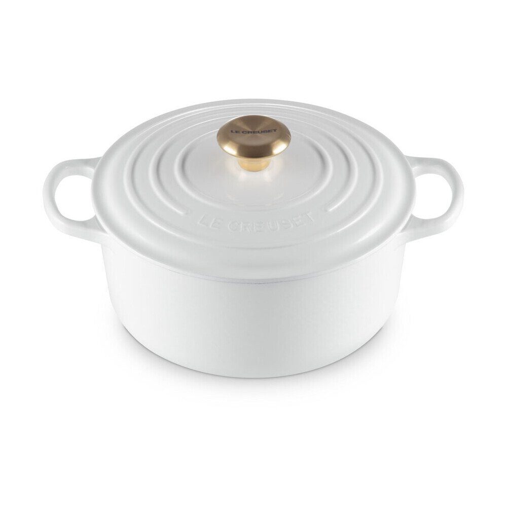 LE CREUSET Bräter Bräter mit Deckel 24 cm Signature White, Gusseisen, 4,2l, Gusseisen, emailliert, weiß, Handreinigung, backofengeeignet