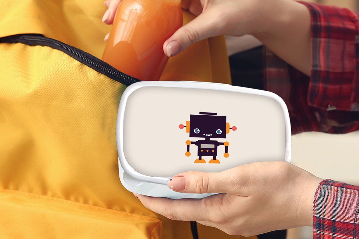 Jungs Kind für und Brotdose, Lunchbox - Roboter Kinder - MuchoWow (2-tlg), für Mädchen - - Beige Brotbox Kunststoff, Orange Kinder, weiß und - Antenne Erwachsene,