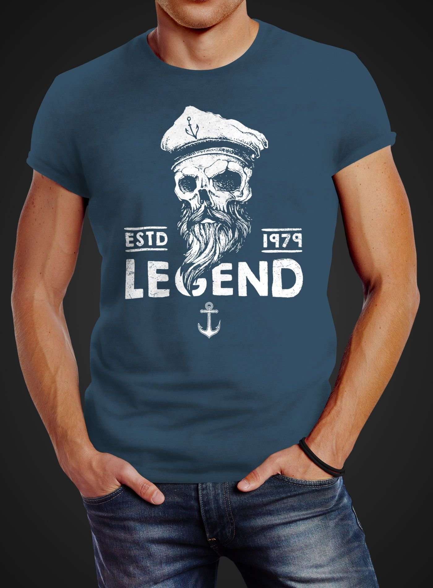 Neverless Print-Shirt Herren T-Shirt Skull Captain günstig online kaufen