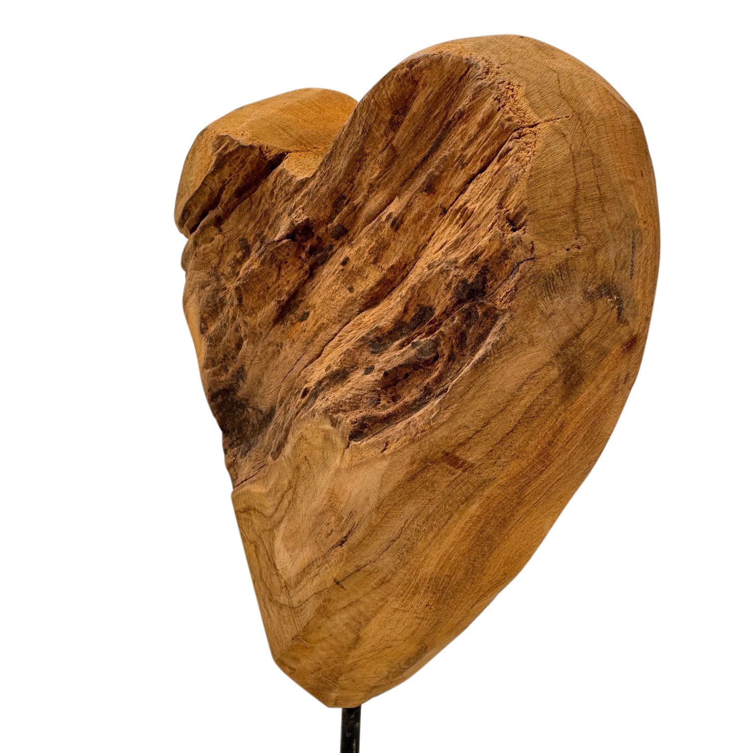 Online-Fuchs Dekofigur Herz aus Teakholz, stehend für Wohnzimmer, Schlafzimmer (40 cm hoch, moderne Dekoration), charaktervolle Holzstruktur mit warmer Ausstrahlung