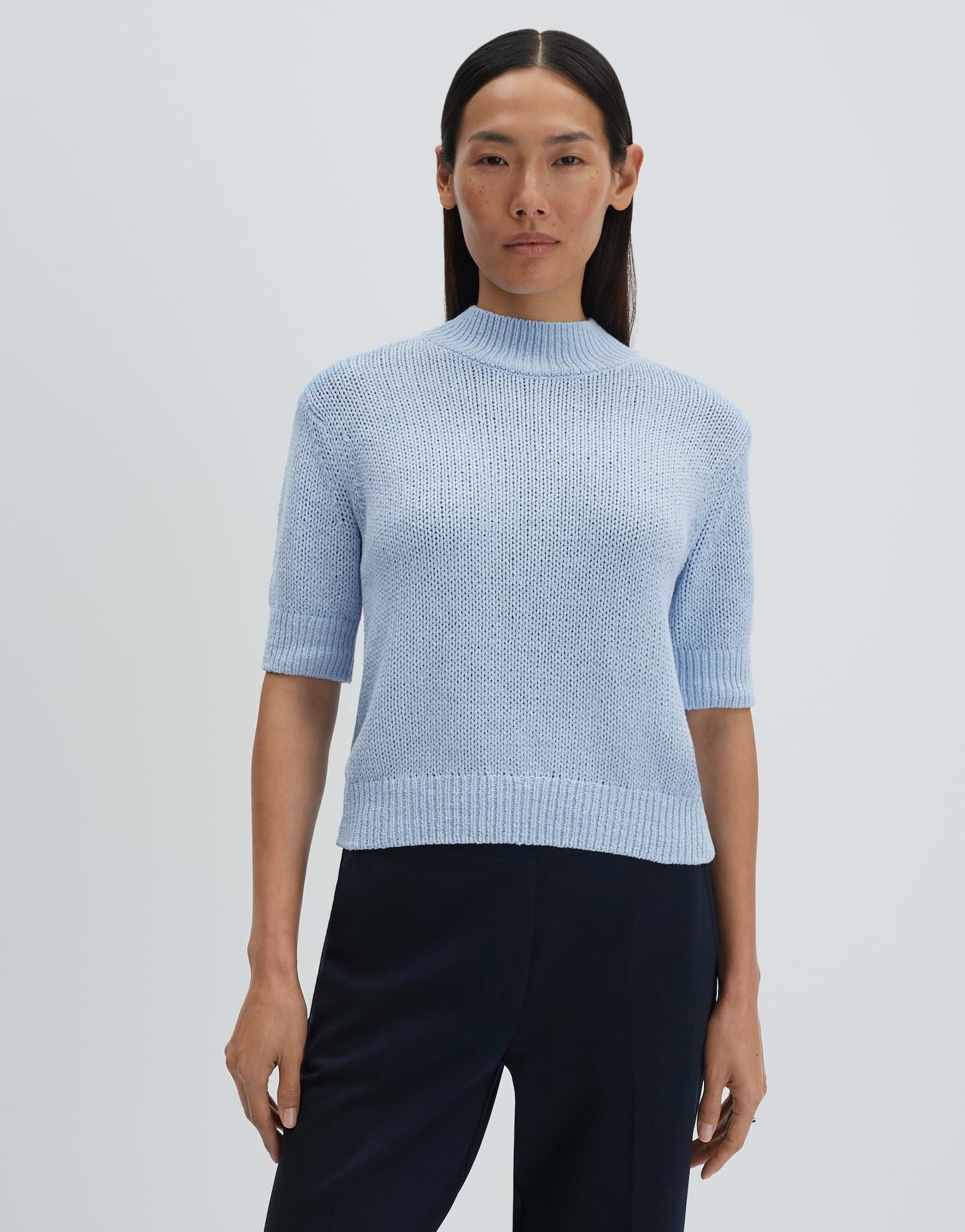someday Kurzarmpullover Tavery detail aus Bändchengarn mit weichem Griff Schmale Passform, formstabil mit Strickbündchen