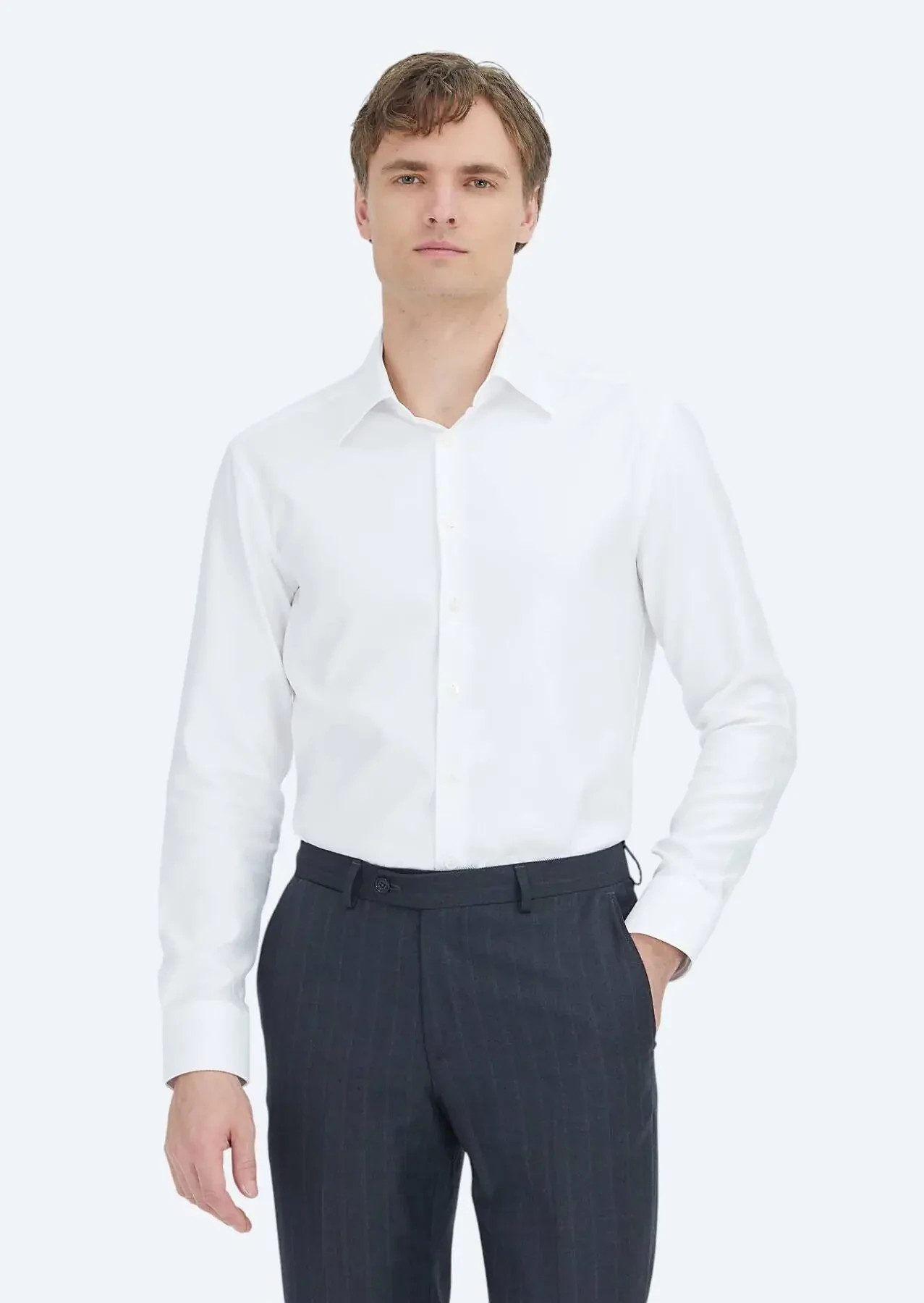 RAMSEY Hemdbluse Weißes, gemustertes Hemd in regulärer Passform aus 100 % Baumwolle mit