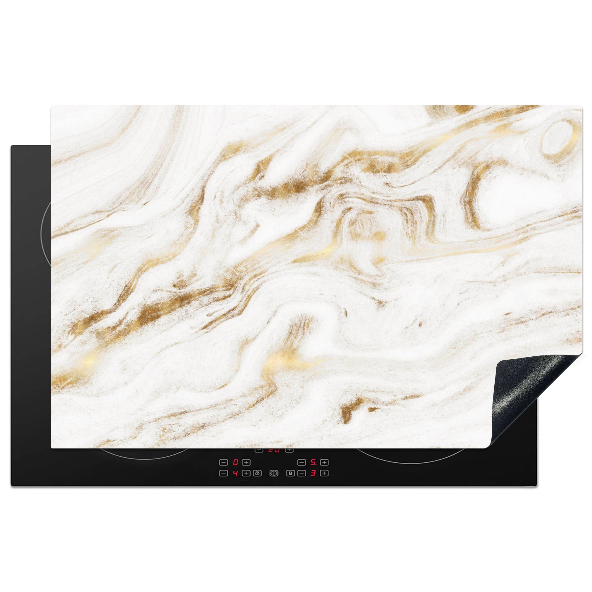 Weiß, für - Ceranfeldabdeckung Induktionskochfeld Marmor küche, 81x52 die Schutz (1 cm, - Vinyl, MuchoWow Gold Herdblende-/Abdeckplatte tlg),