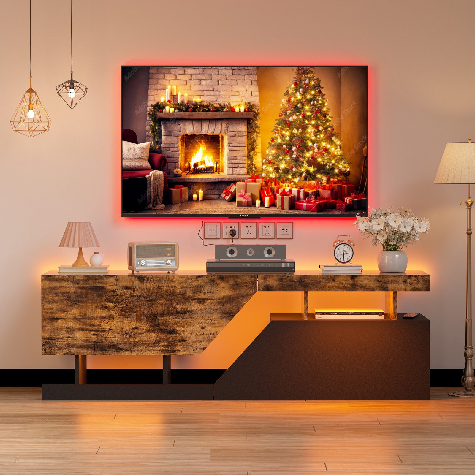 TWSOUL TV-Schrank TV-Schrank mit Stauraum und RGB-Beleuchtung 140cm*35cm*44 günstig online kaufen