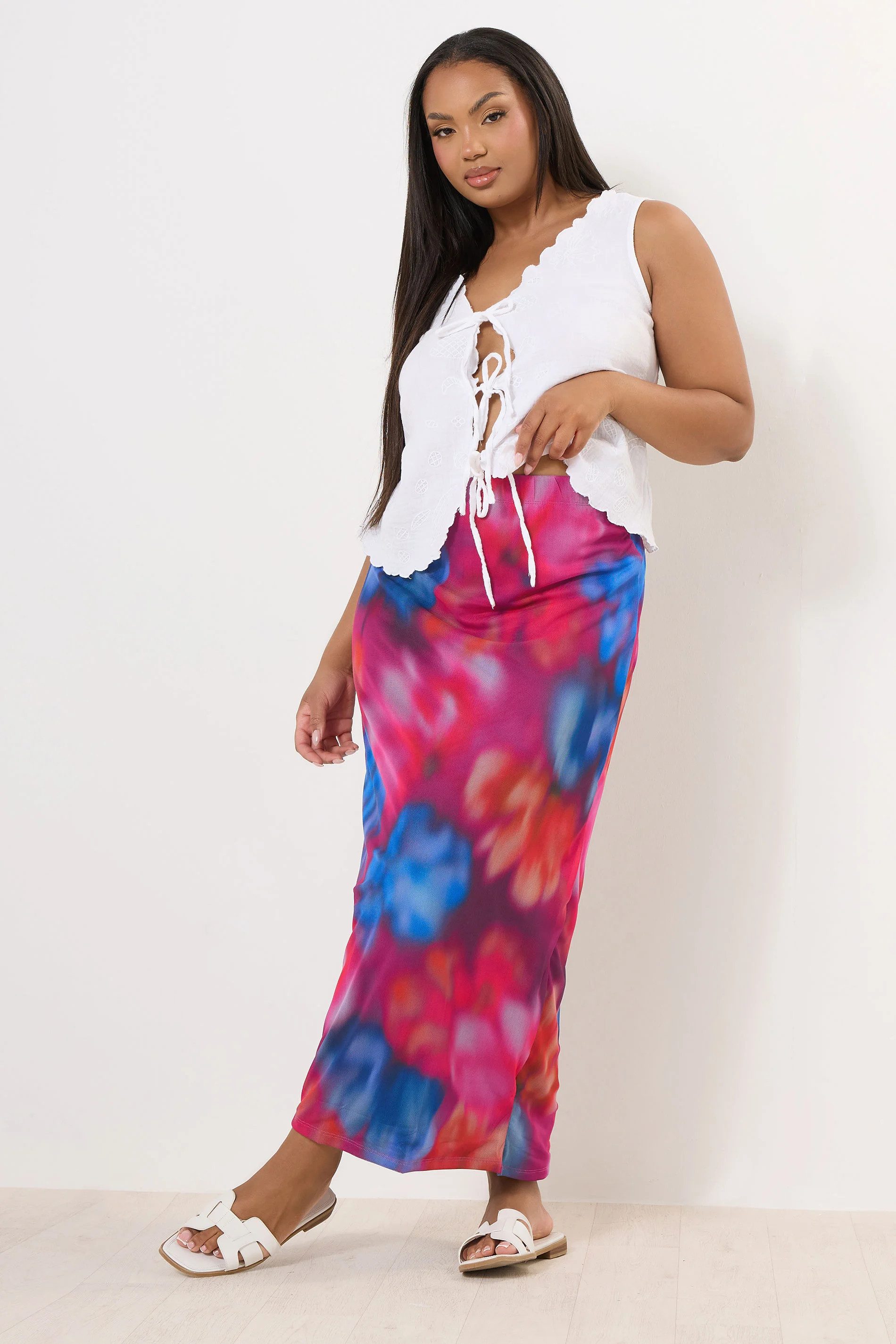 Stil Diva Midirock Langer, gemusterter Tüllrock in Übergröße mit elastischem Bund und Fut