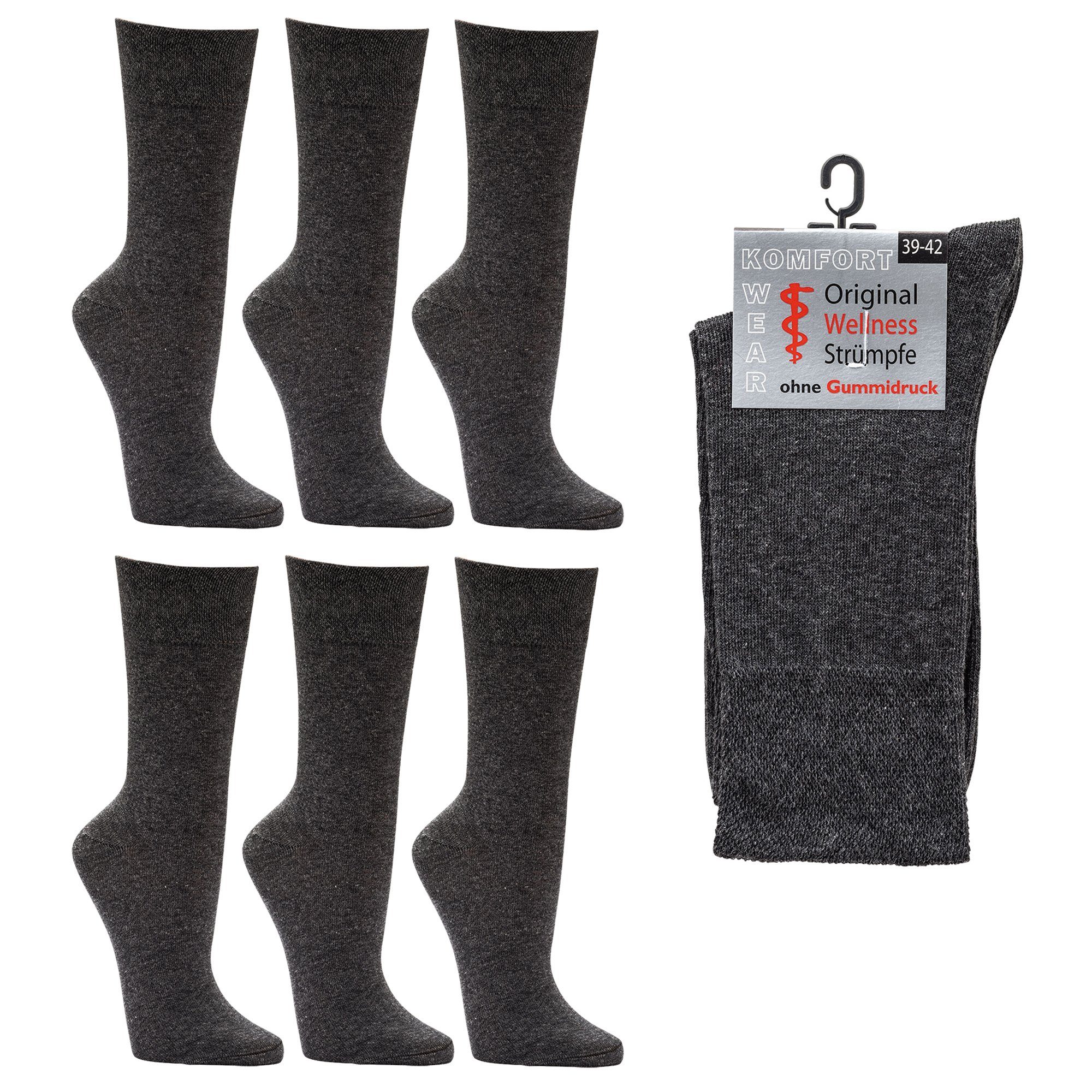 Socks 4 Fun Langsocken 2162 (Packung, 6-Paar, 6 Paar) Wellness-Socken ohne Gummidruck Herren Damen Носки Komfortbund