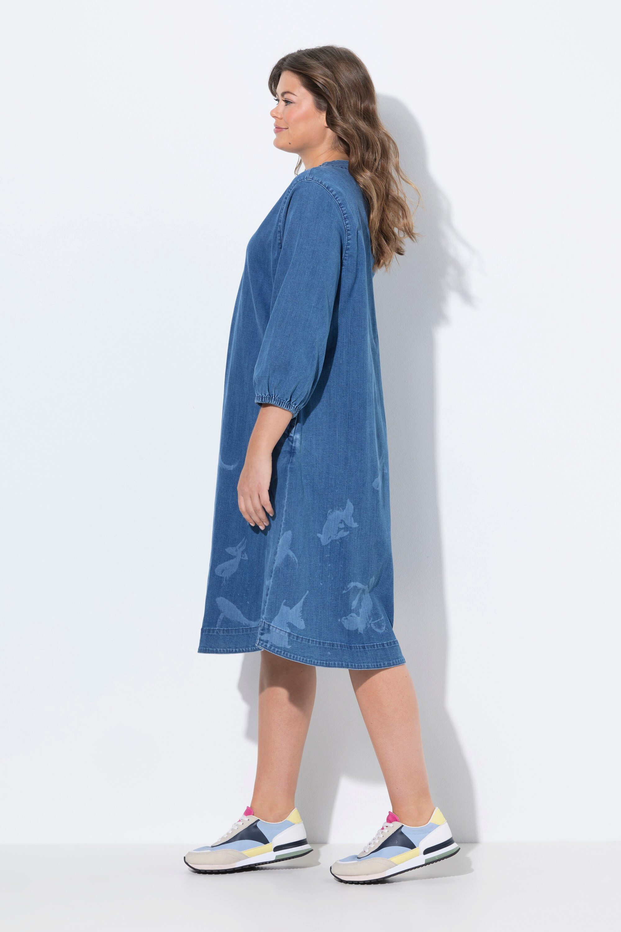 Laurasøn Jerseykleid Denim Kleid 3/4 Arm V-Ausschnitt