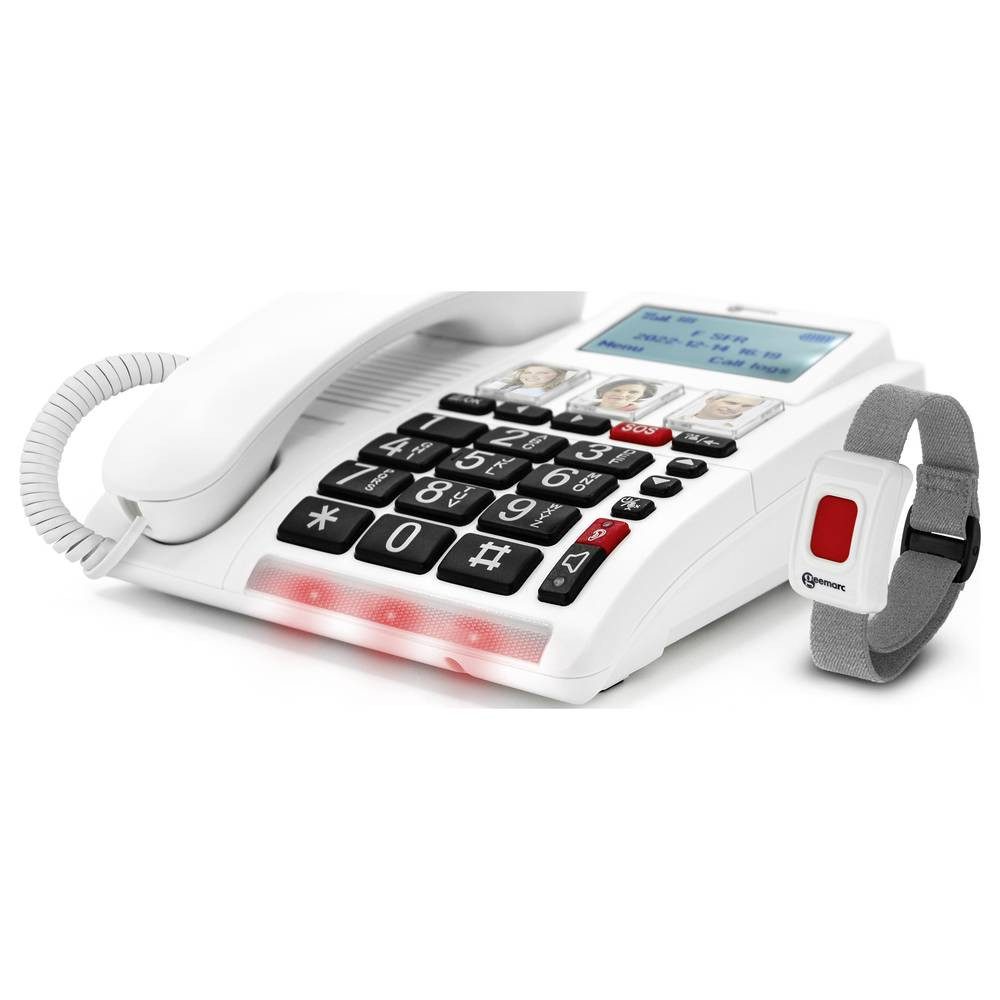 Geemarc Notruftelefon 4G mit Notruf-Armband, Steckplatz für NANO CL9000_WH_VDE Seniorentelefon (Foto-Tasten, Freisprechen, für Hörgeräte kompatibel)